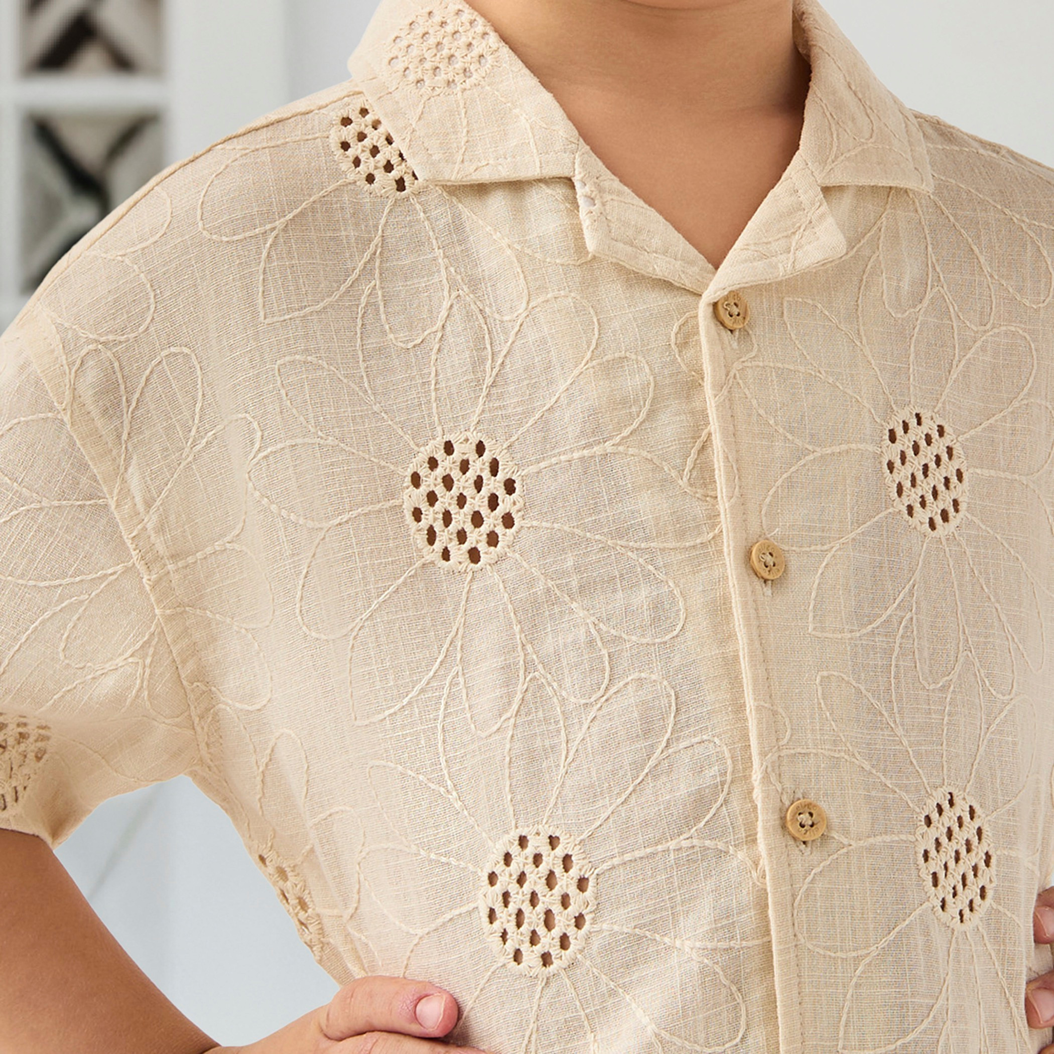 Eligo Embroidered Shirt with Short Sleeves-cpbaby-clothing-boys-tops-shirts-image-2