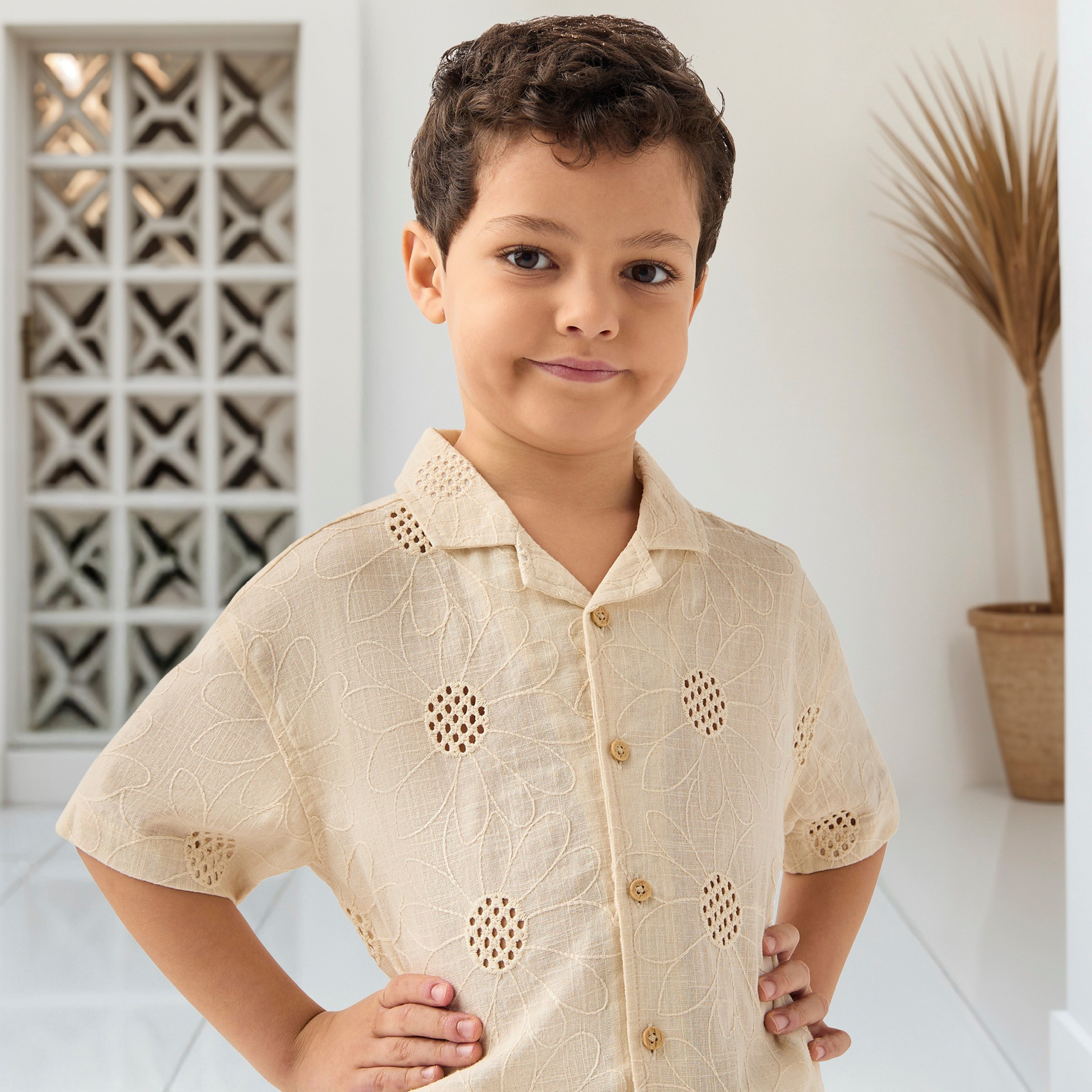 Eligo Embroidered Shirt with Short Sleeves-cpbaby-clothing-boys-tops-shirts-image-3