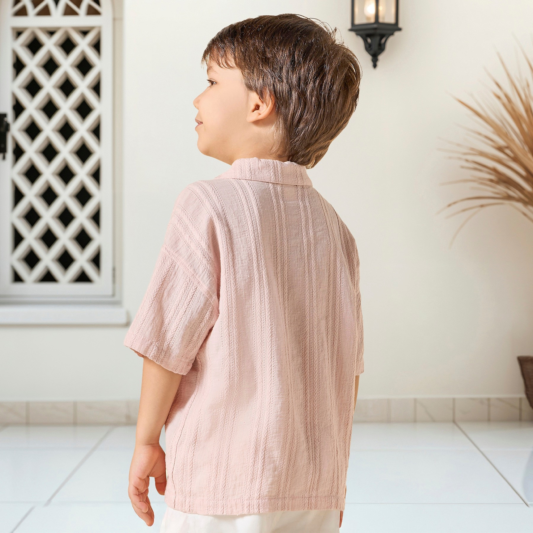 Eligo Textured Camp Collar Shirt with Short Sleeves-boys-clothing-shirts-image-3