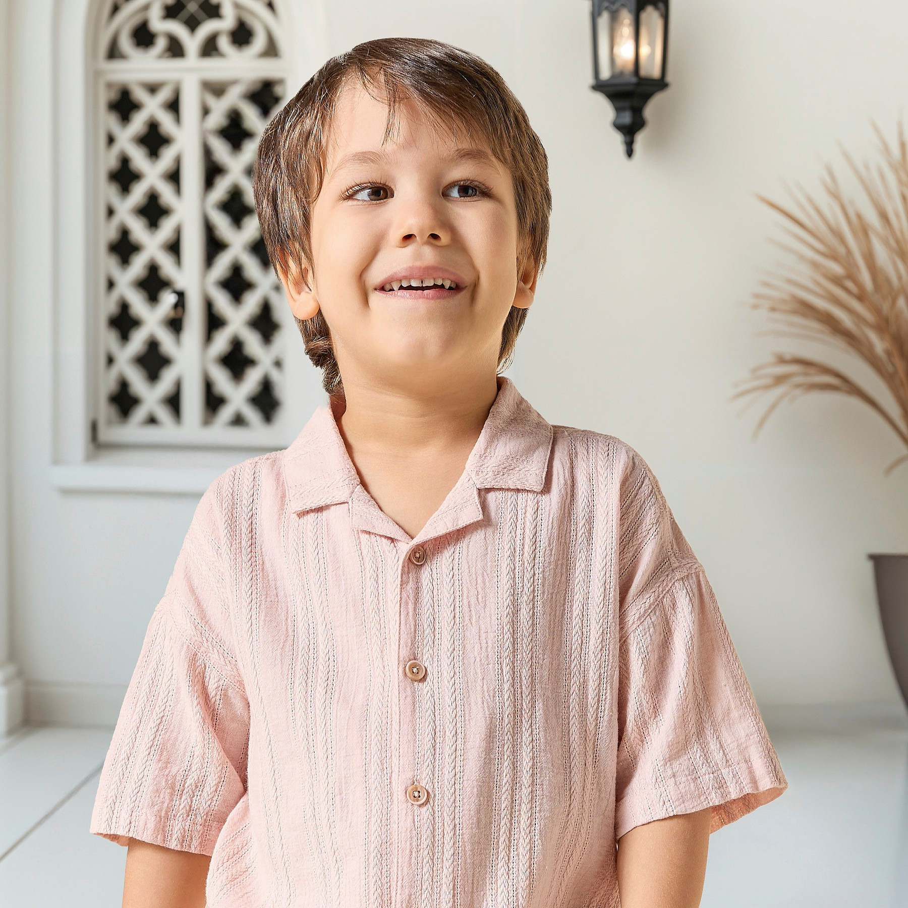 Eligo Textured Camp Collar Shirt with Short Sleeves-boys-clothing-shirts-image-4
