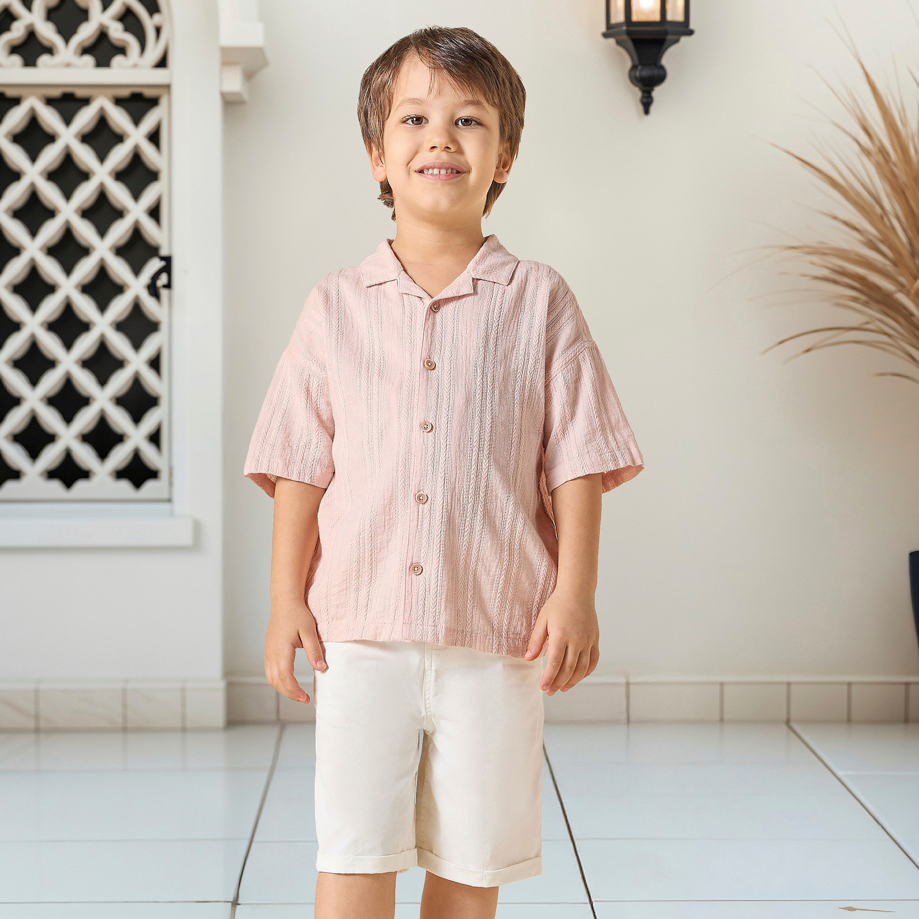 Eligo Textured Camp Collar Shirt with Short Sleeves-boys-clothing-shirts-image-6
