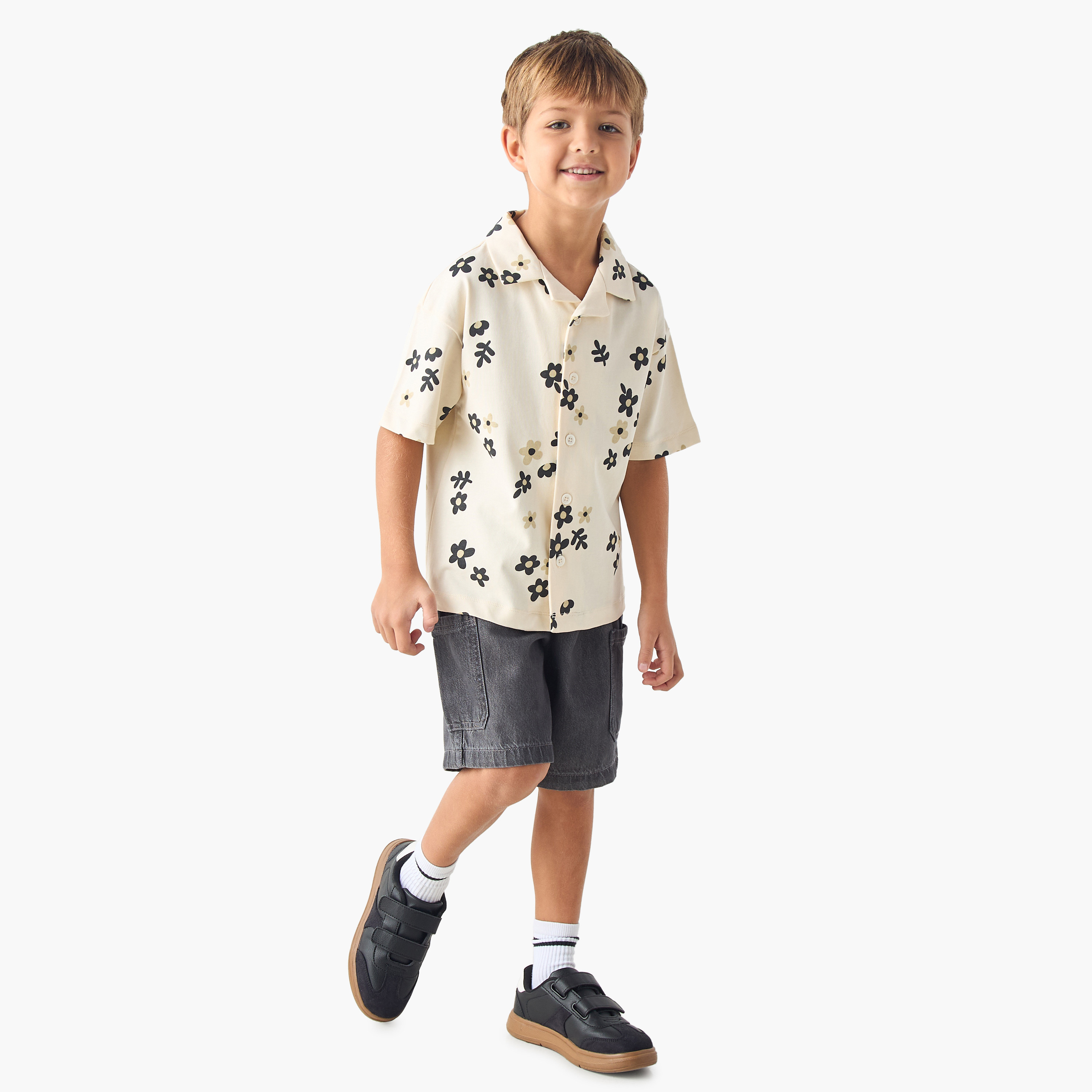 Eligo All-Over Floral Print Camp Collar Shirt with Short Sleeves-boys-clothing-shirts-image-2