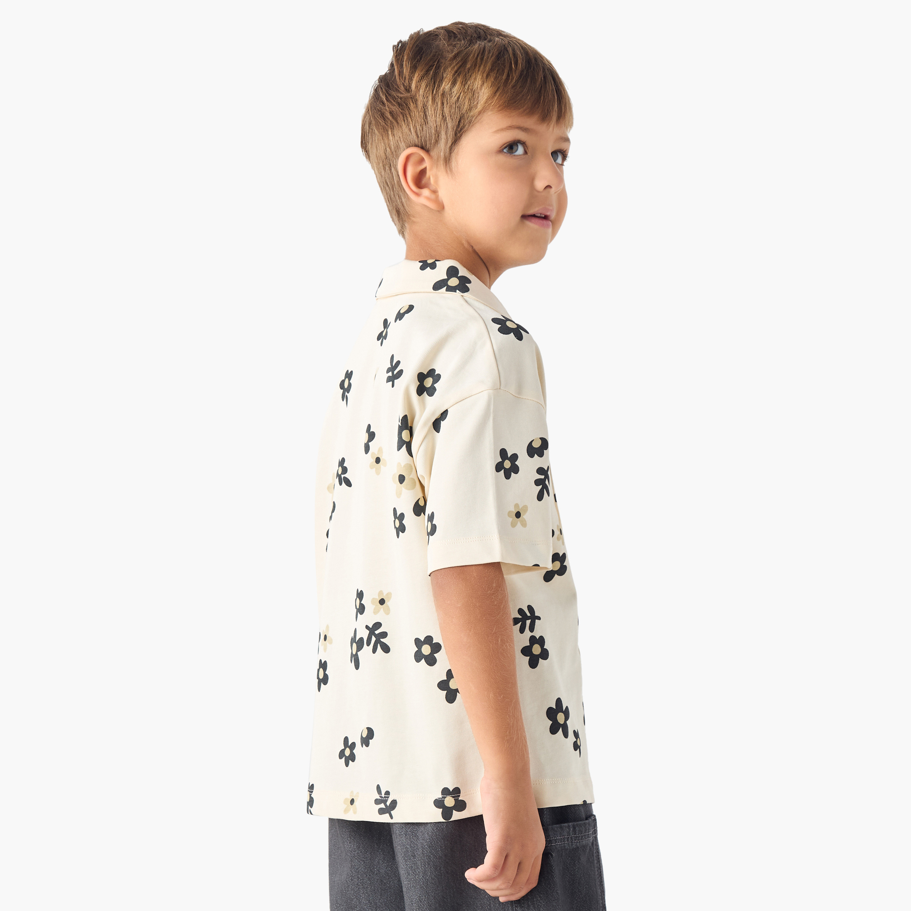 Eligo All-Over Floral Print Camp Collar Shirt with Short Sleeves-boys-clothing-shirts-image-3