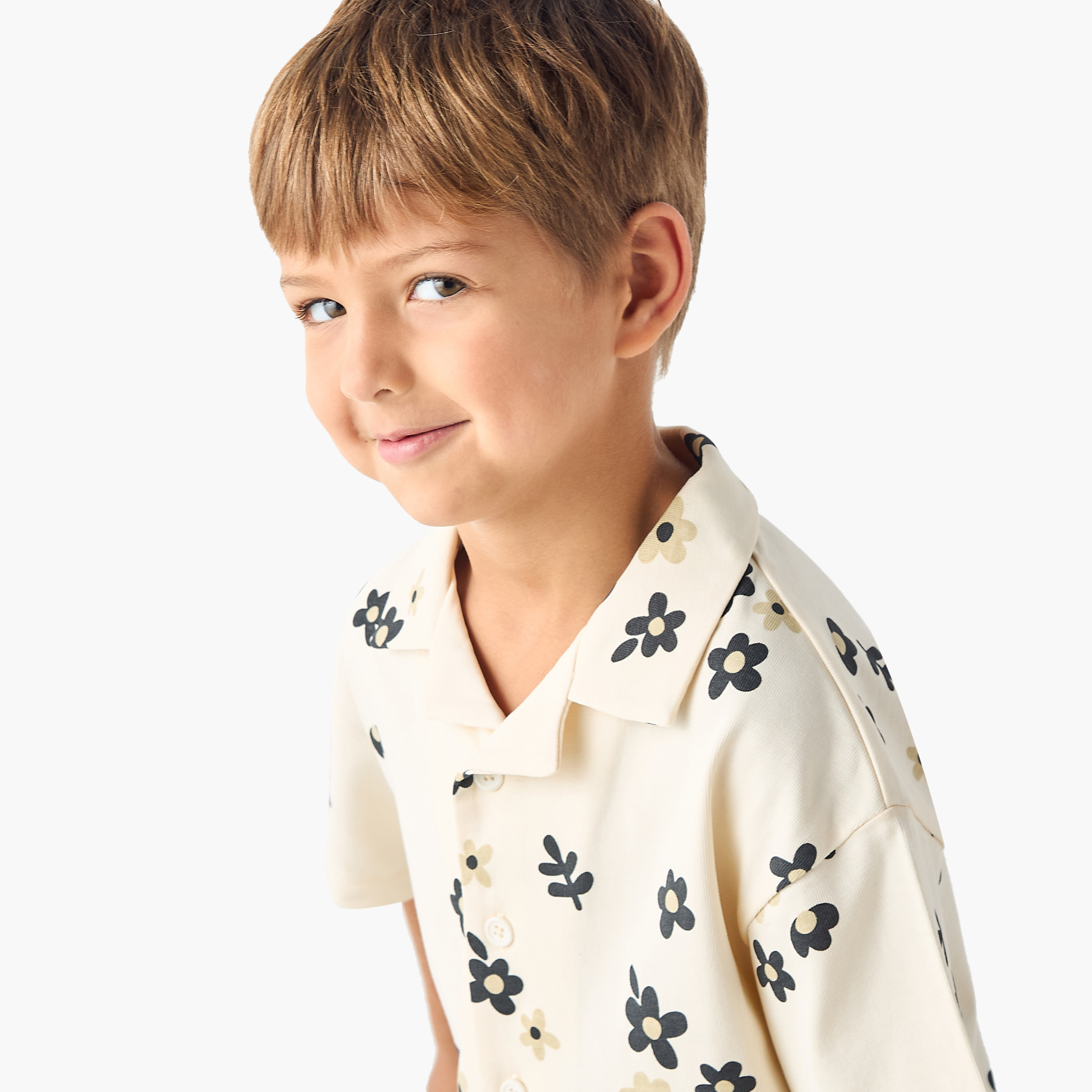 Eligo All-Over Floral Print Camp Collar Shirt with Short Sleeves-boys-clothing-shirts-image-4