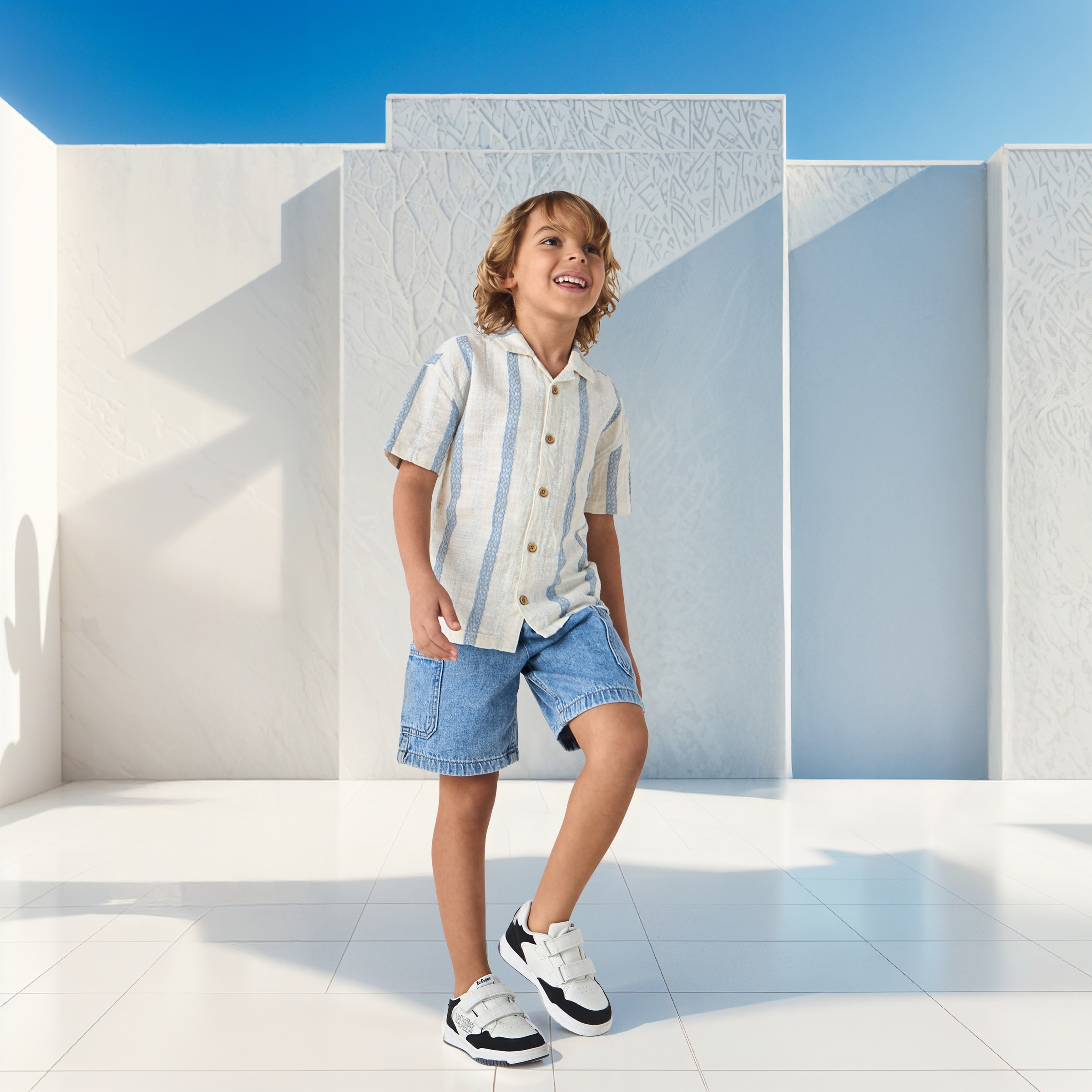Eligo Striped Shirt with Camp Collar and Short Sleeves-boys-clothing-shirts-image-2