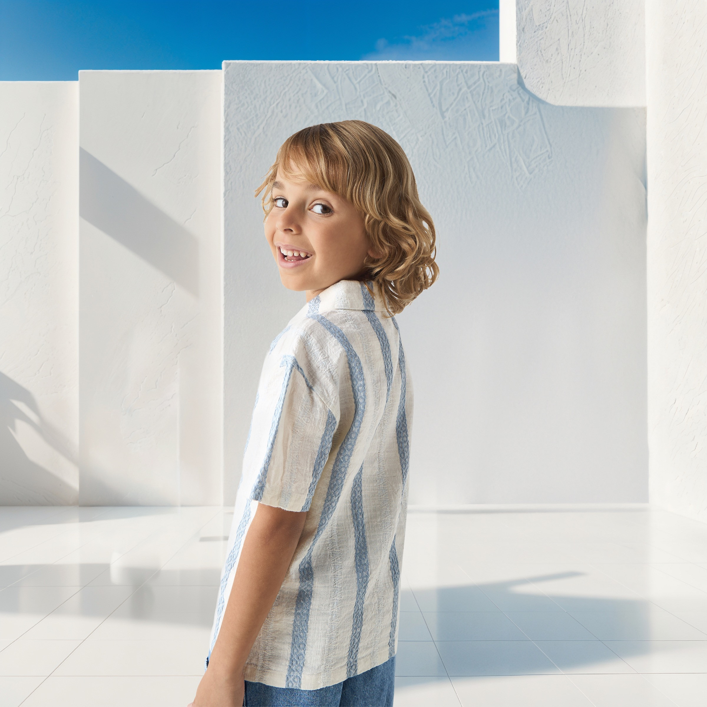 Eligo Striped Shirt with Camp Collar and Short Sleeves-boys-clothing-shirts-image-3