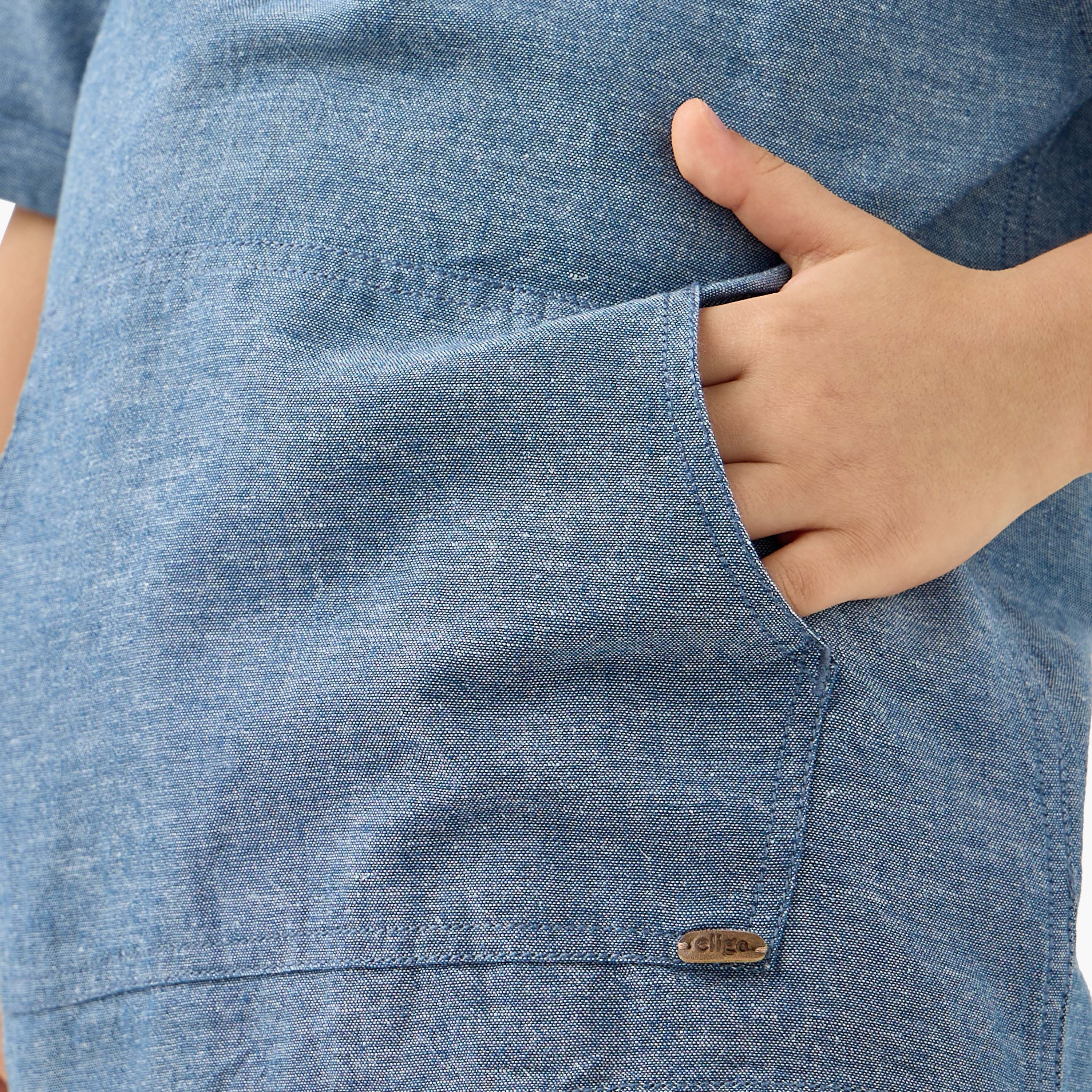 Eligo Solid Hooded Shirt with Short Sleeves and Kangaroo Pocket-boys-clothing-shirts-image-5
