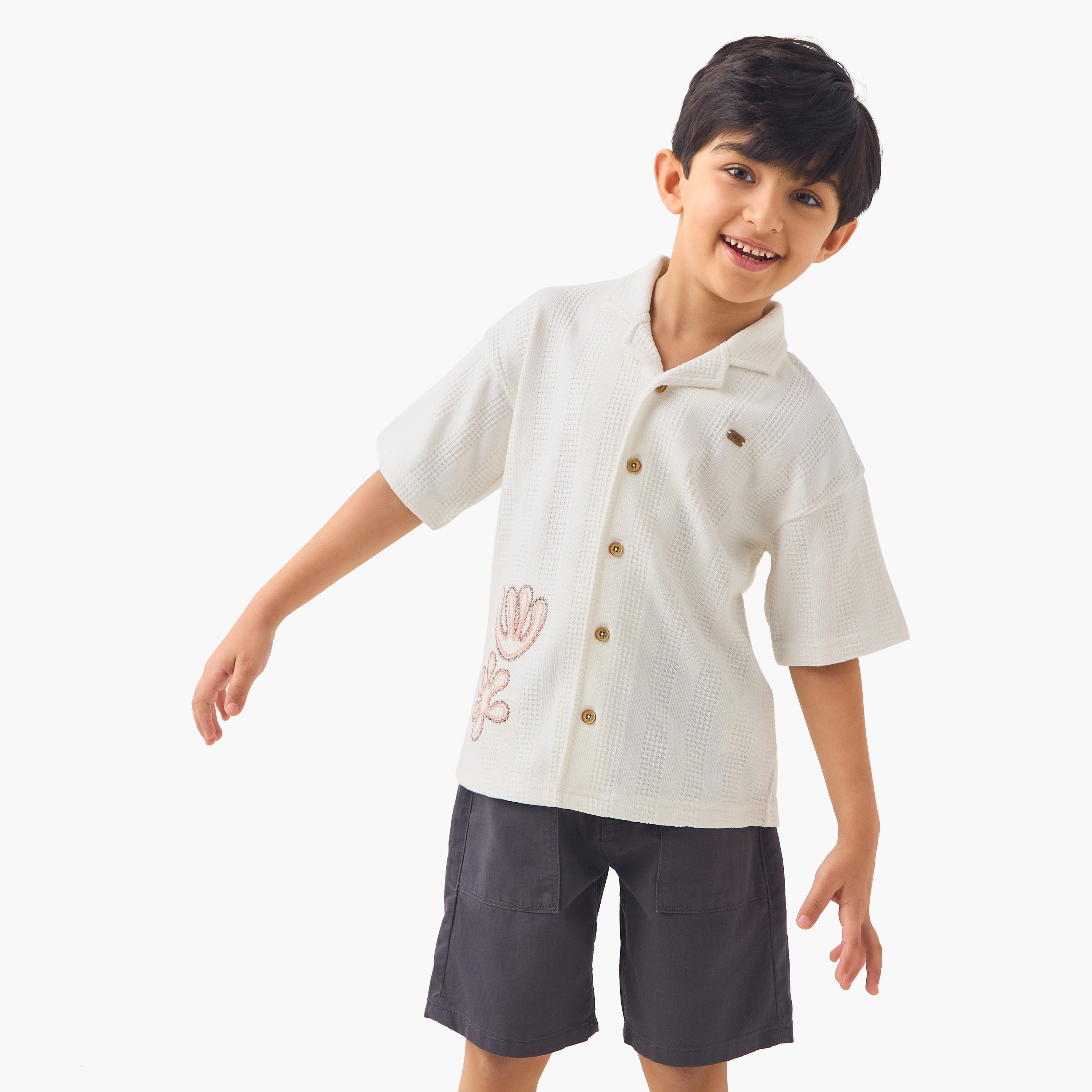 Eligo Embroidered Shirt with Camp Collar and Short Sleeves-boys-clothing-shirts-image-1