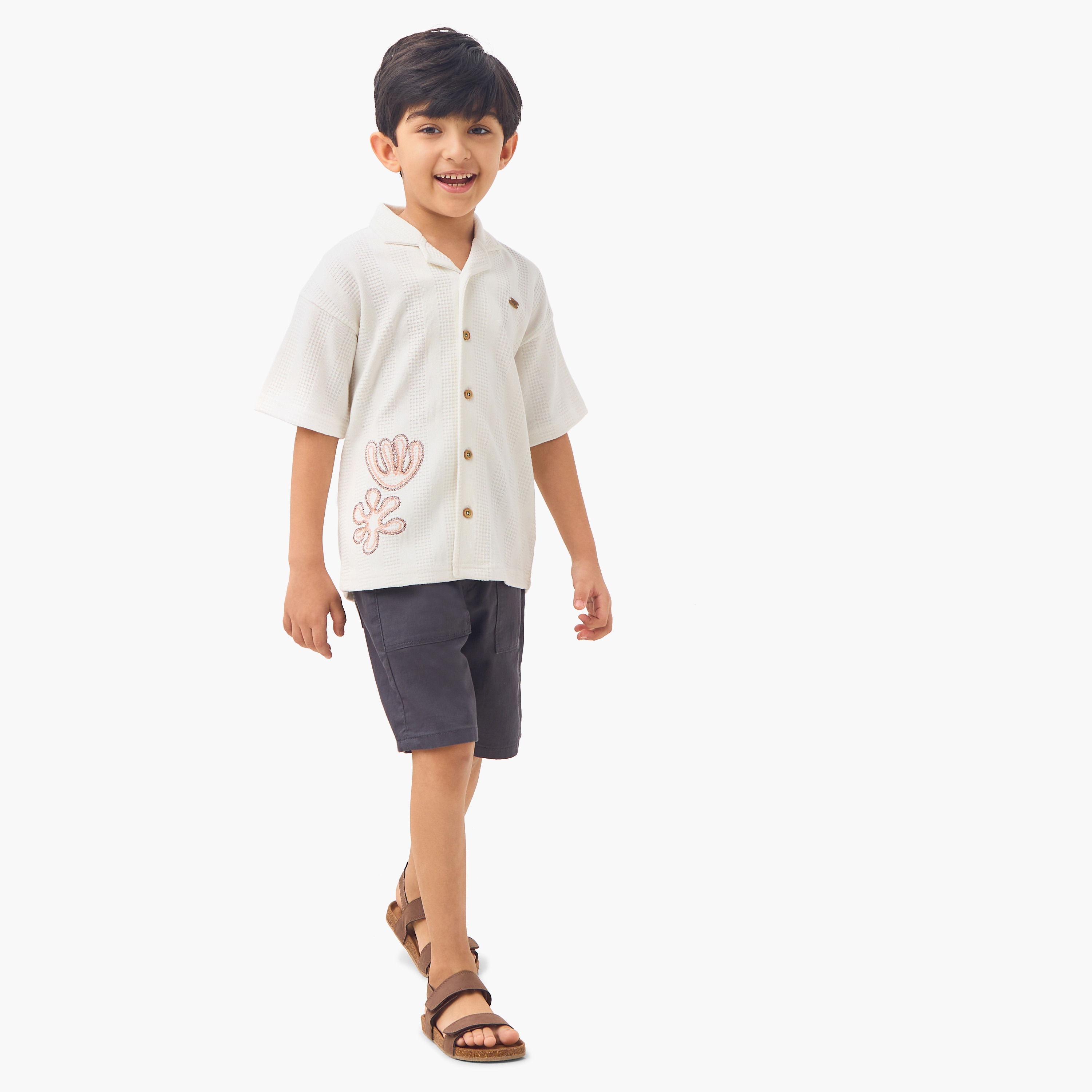Eligo Embroidered Shirt with Camp Collar and Short Sleeves-boys-clothing-shirts-image-2