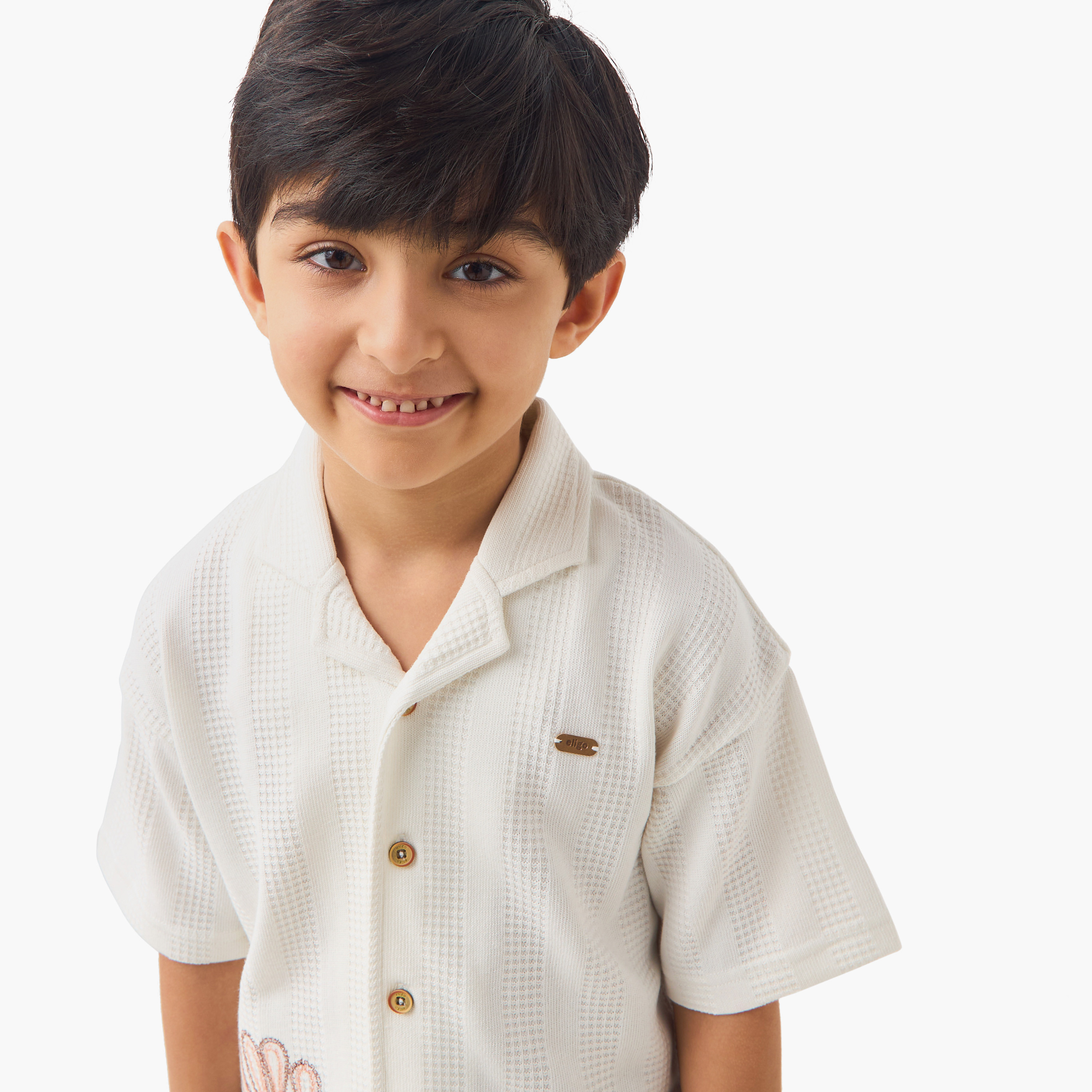 Eligo Embroidered Shirt with Camp Collar and Short Sleeves-boys-clothing-shirts-image-4