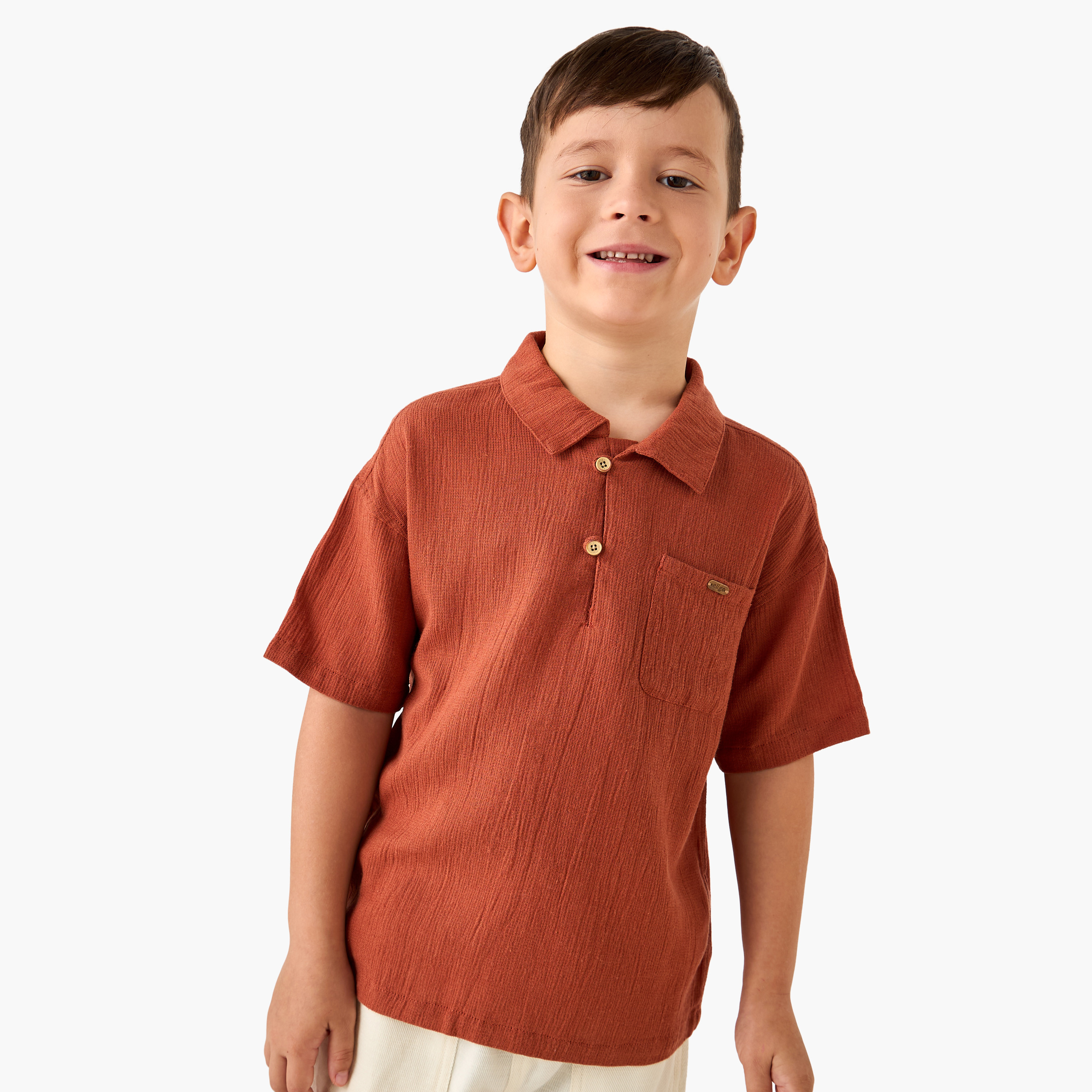 Eligo Textured Polo T-shirt with Short Sleeves and Chest Pocket-baby-boys-clothing-tshirtsandpolos-image-1