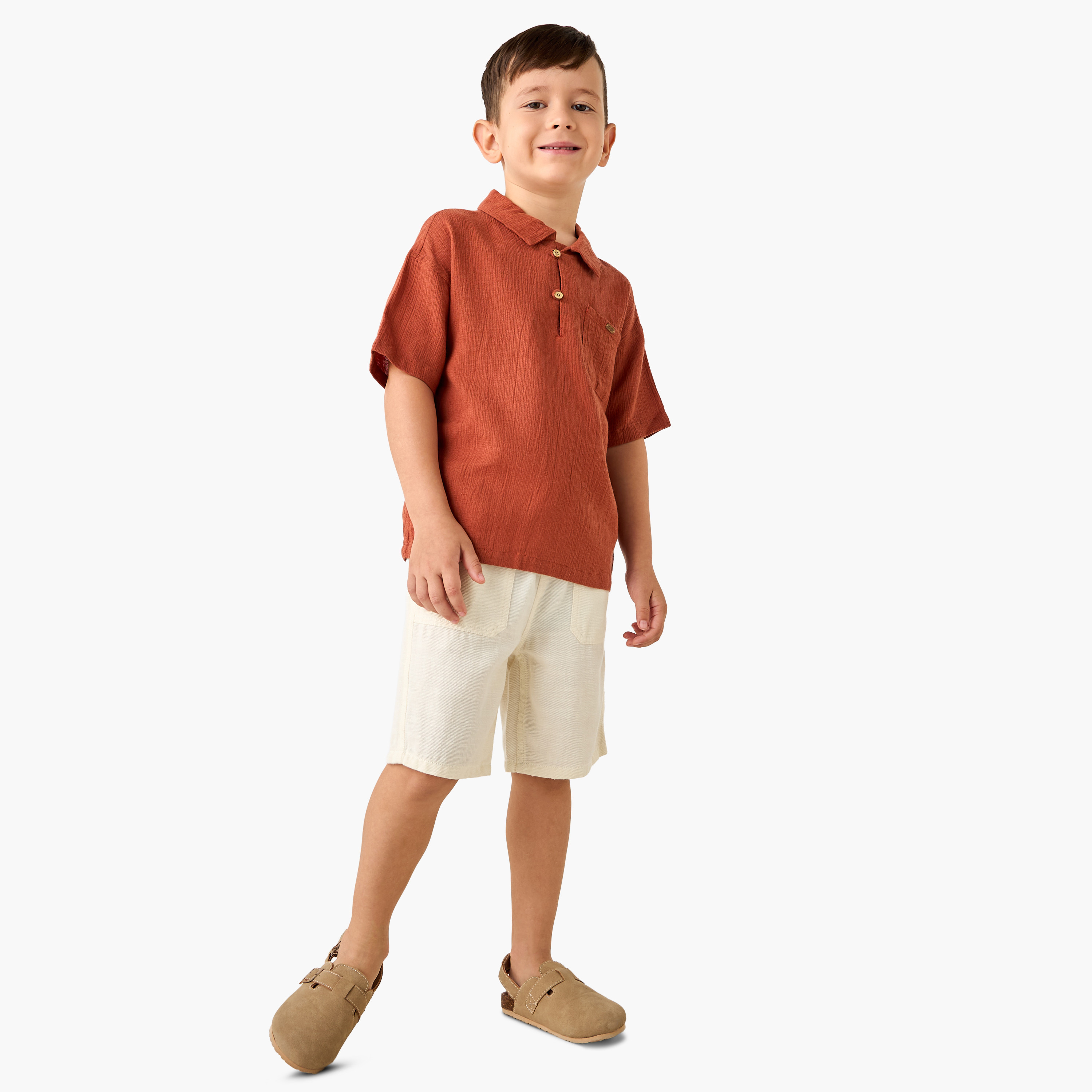 Eligo Textured Polo T-shirt with Short Sleeves and Chest Pocket-baby-boys-clothing-tshirtsandpolos-image-2