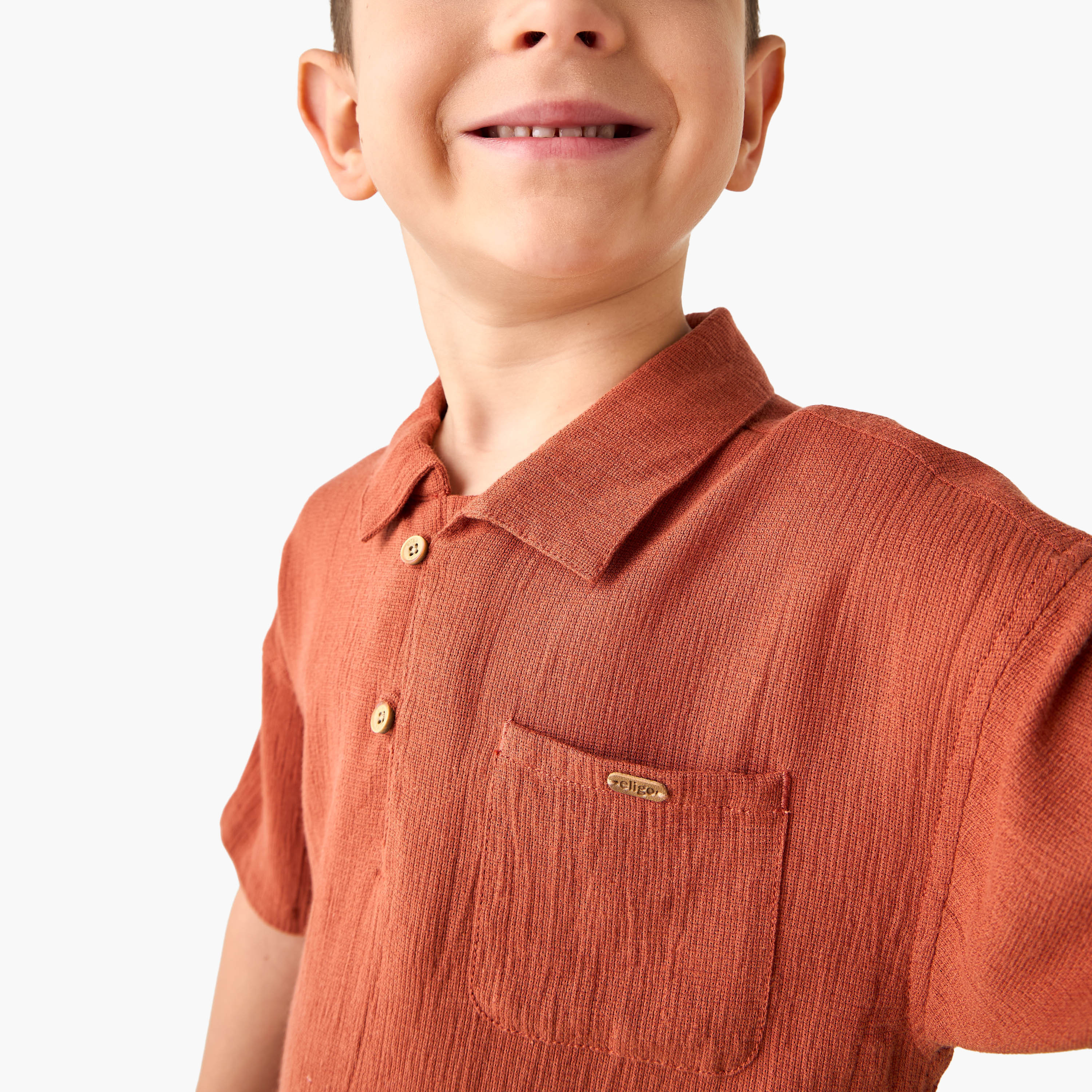 Eligo Textured Polo T-shirt with Short Sleeves and Chest Pocket-baby-boys-clothing-tshirtsandpolos-image-4