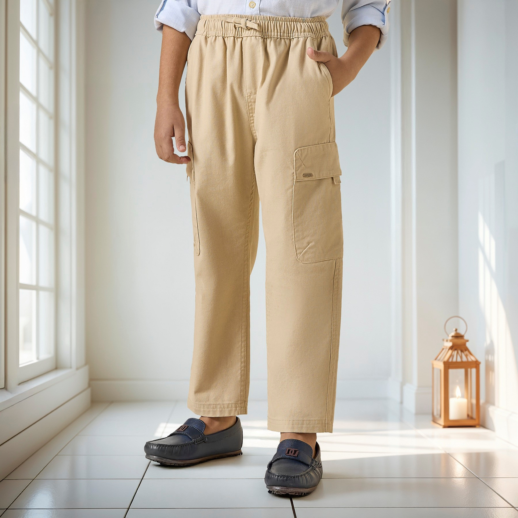 Eligo Solid Pull-On Cargo Pants with Drawstring Closure-boys-clothing-bottoms-trousers-image-1