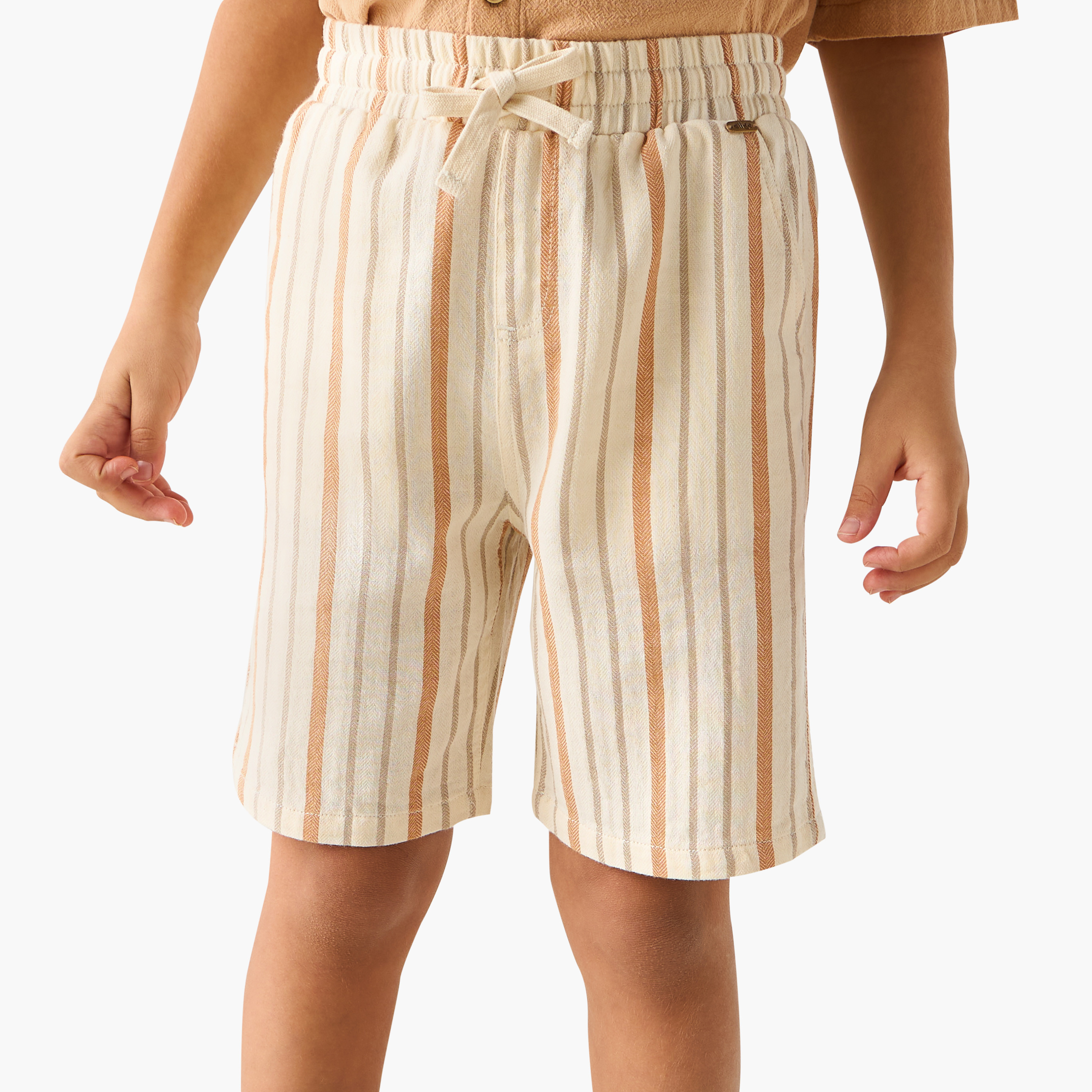 Eligo Striped Shorts with Elasticated Waistband and Pockets-boys-clothing-bottoms-shorts-image-1
