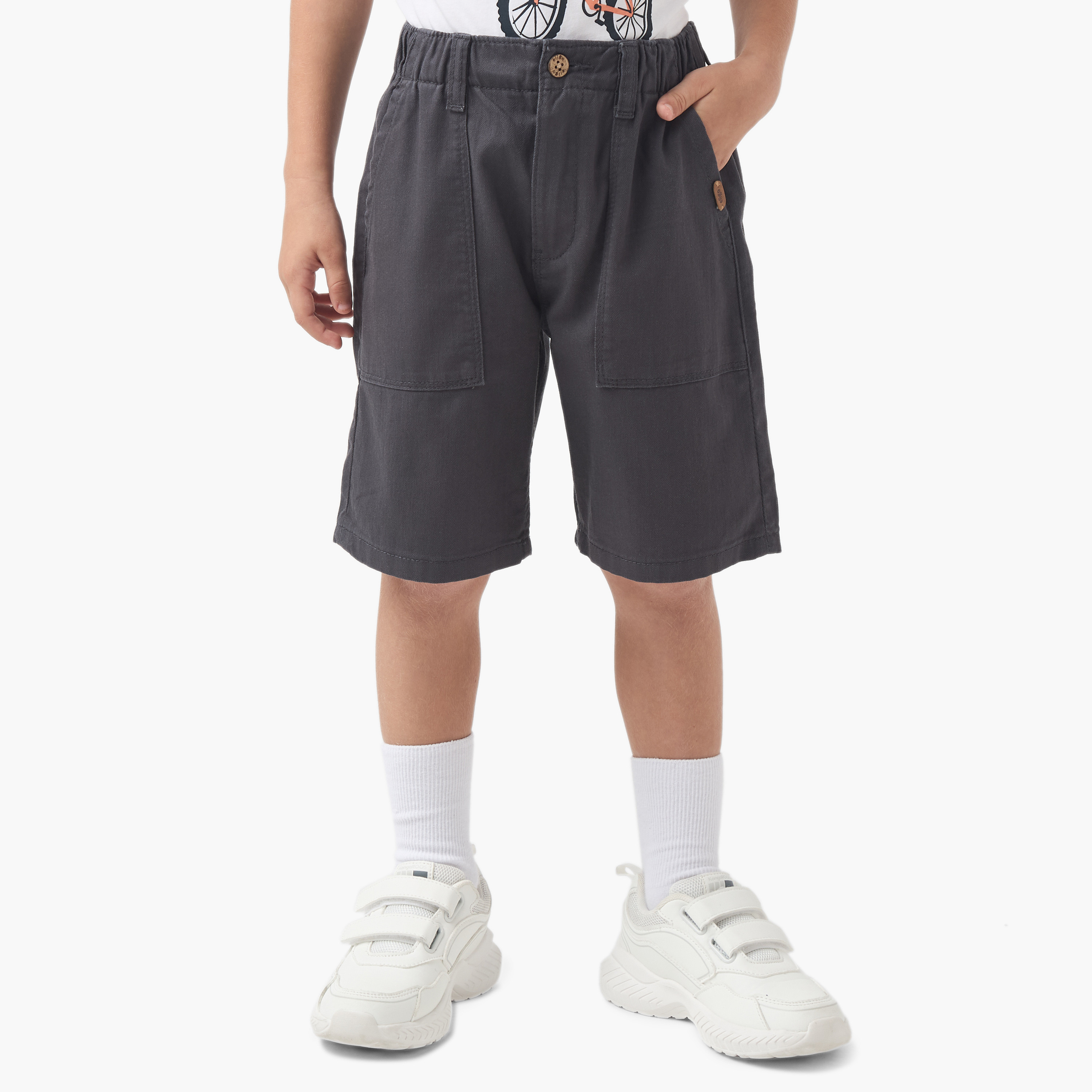 Eligo Solid Shorts with Button Closure and Pockets-boys-clothing-bottoms-shorts-image-1