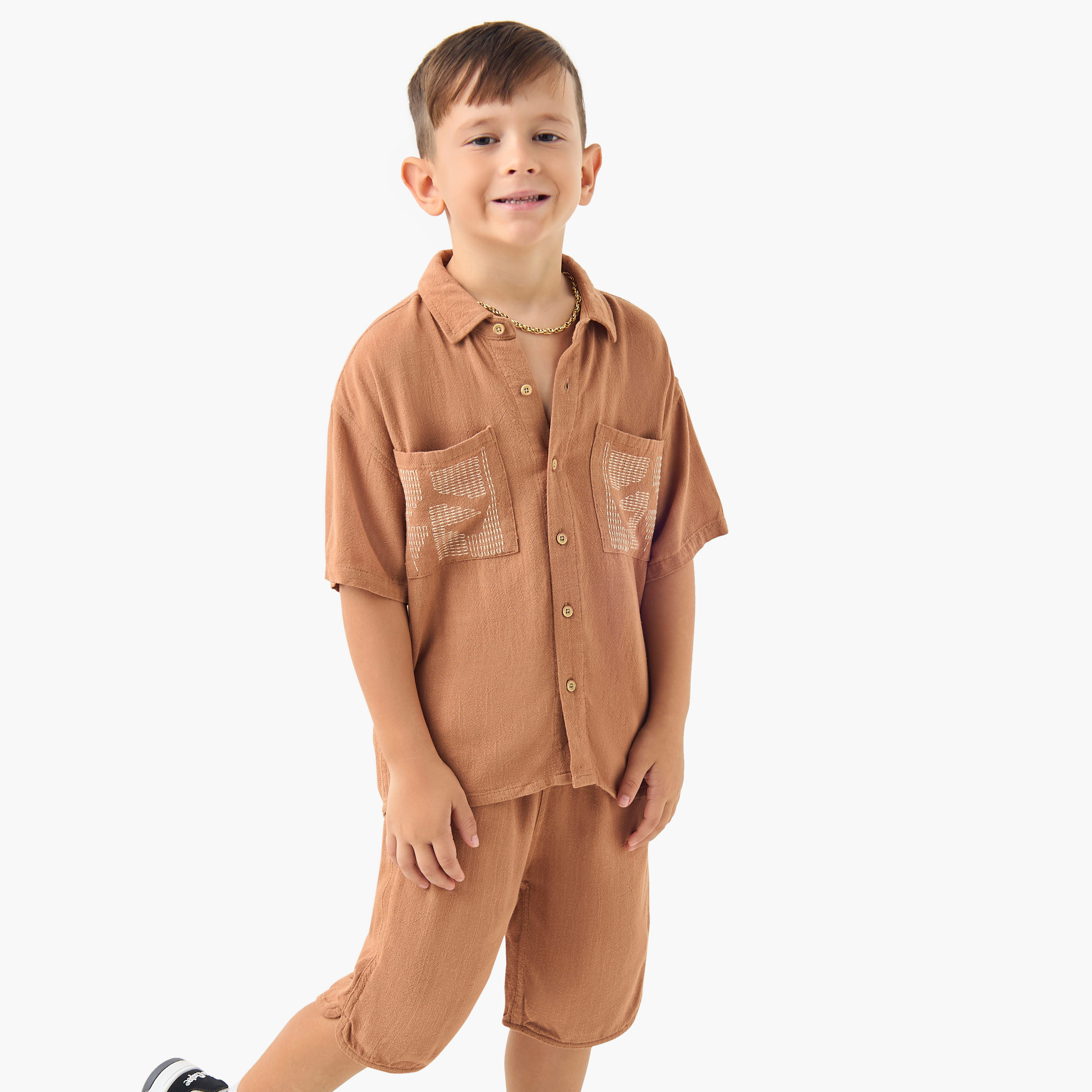 Eligo Textured Short Sleeves Shirt and Shorts Set-boys-clothing-setsandcoords-image-1