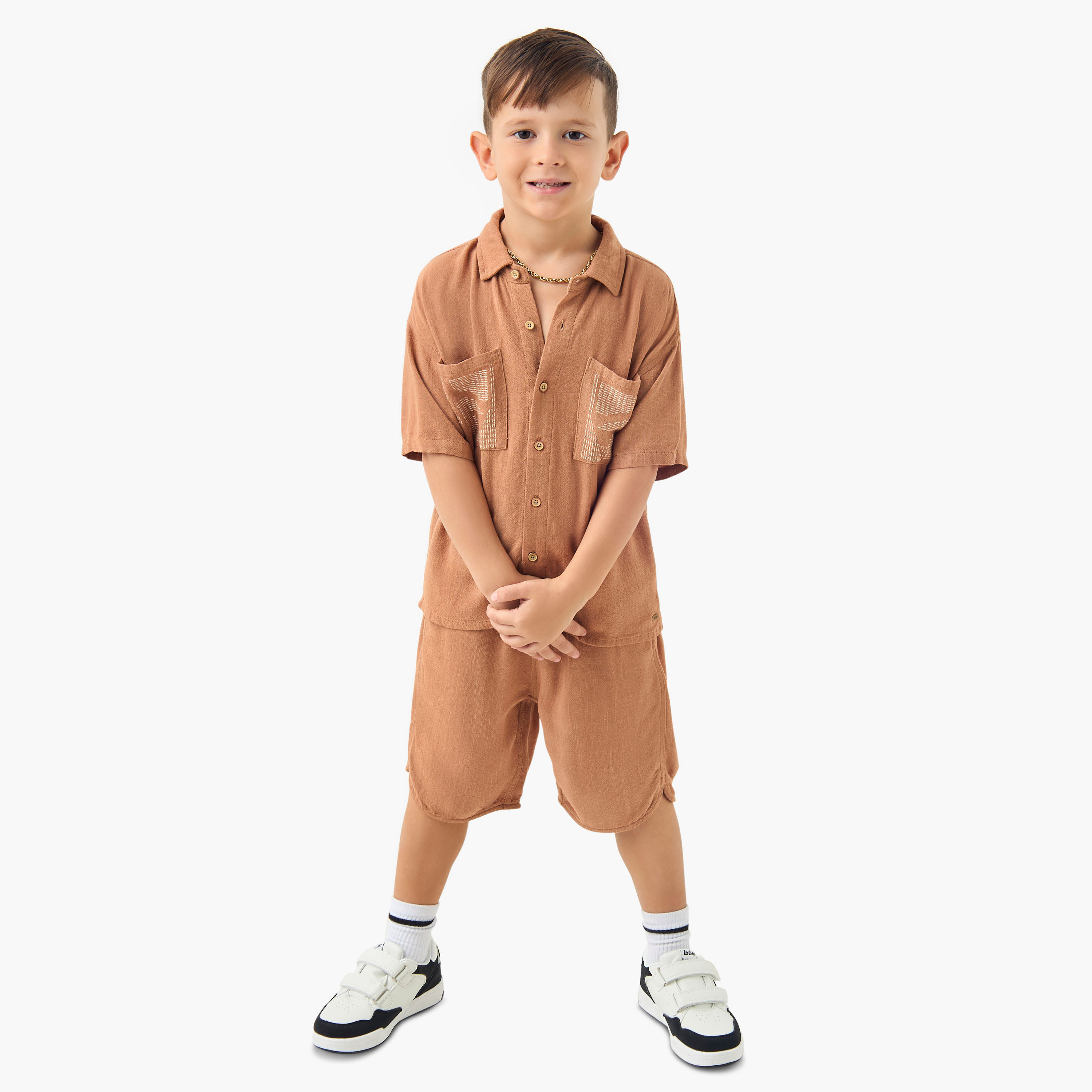Eligo Textured Short Sleeves Shirt and Shorts Set-boys-clothing-setsandcoords-image-2