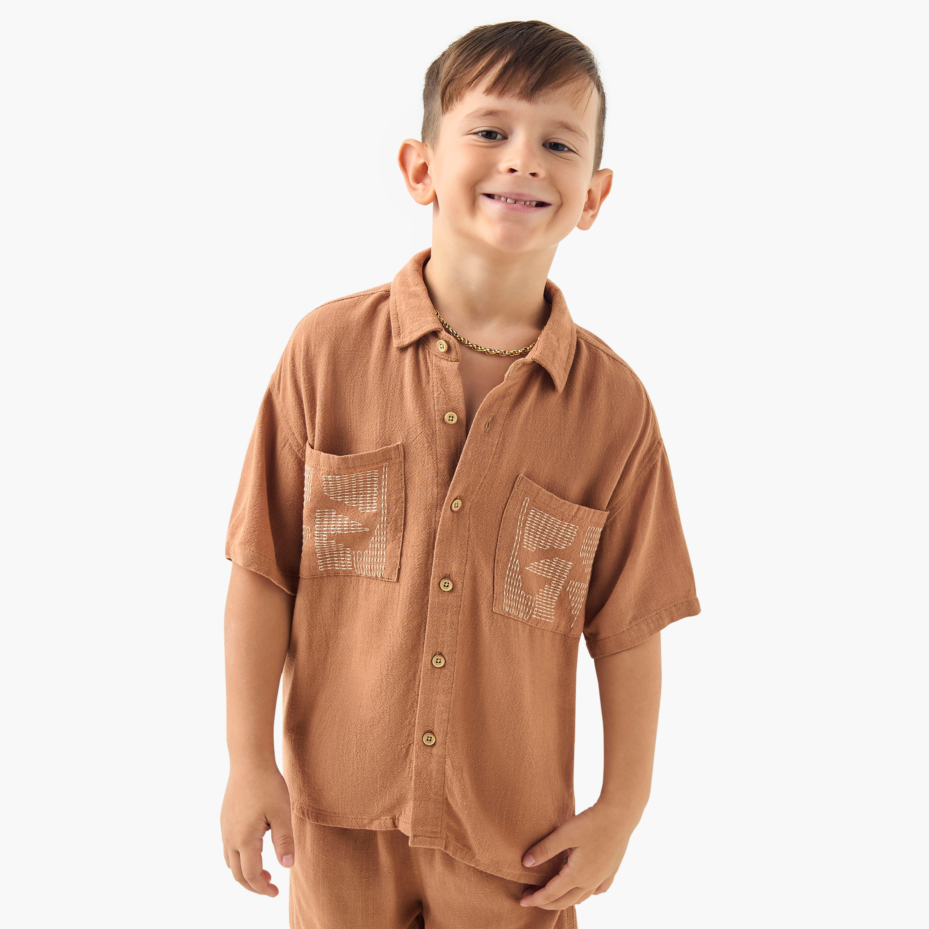 Eligo Textured Short Sleeves Shirt and Shorts Set-boys-clothing-setsandcoords-image-4