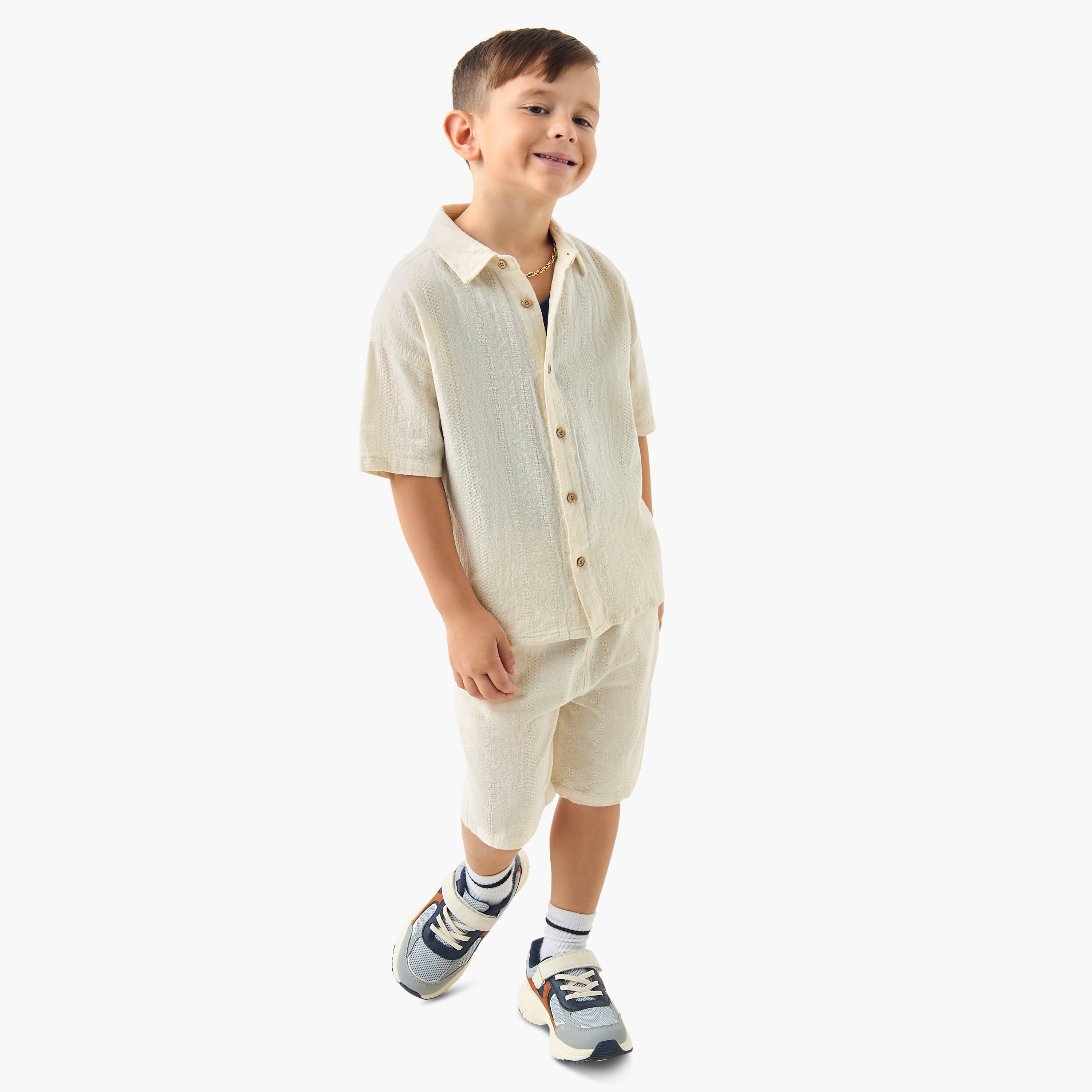 Eligo Textured Shirt and Elasticated Shorts Set-baby-boys-clothing-setsandcoords-image-1