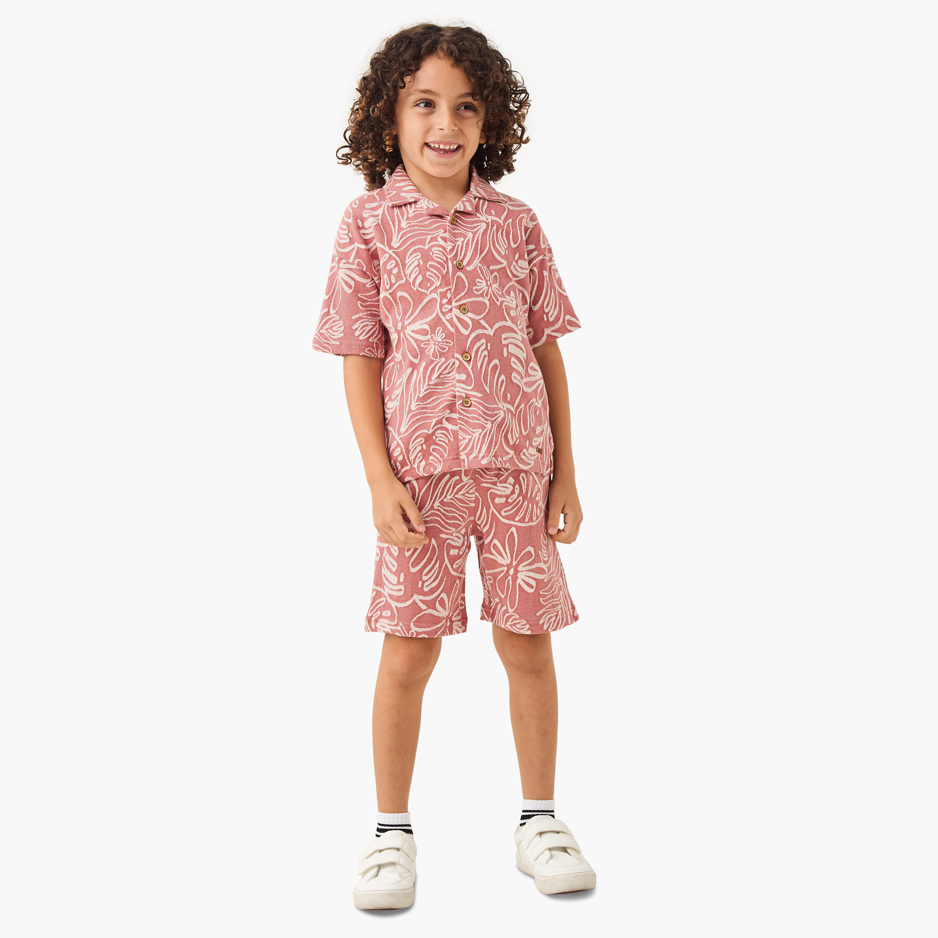 Eligo All-Over Tropical Detail Shirt and Shorts Set-boys-clothing-setsandcoords-image-1