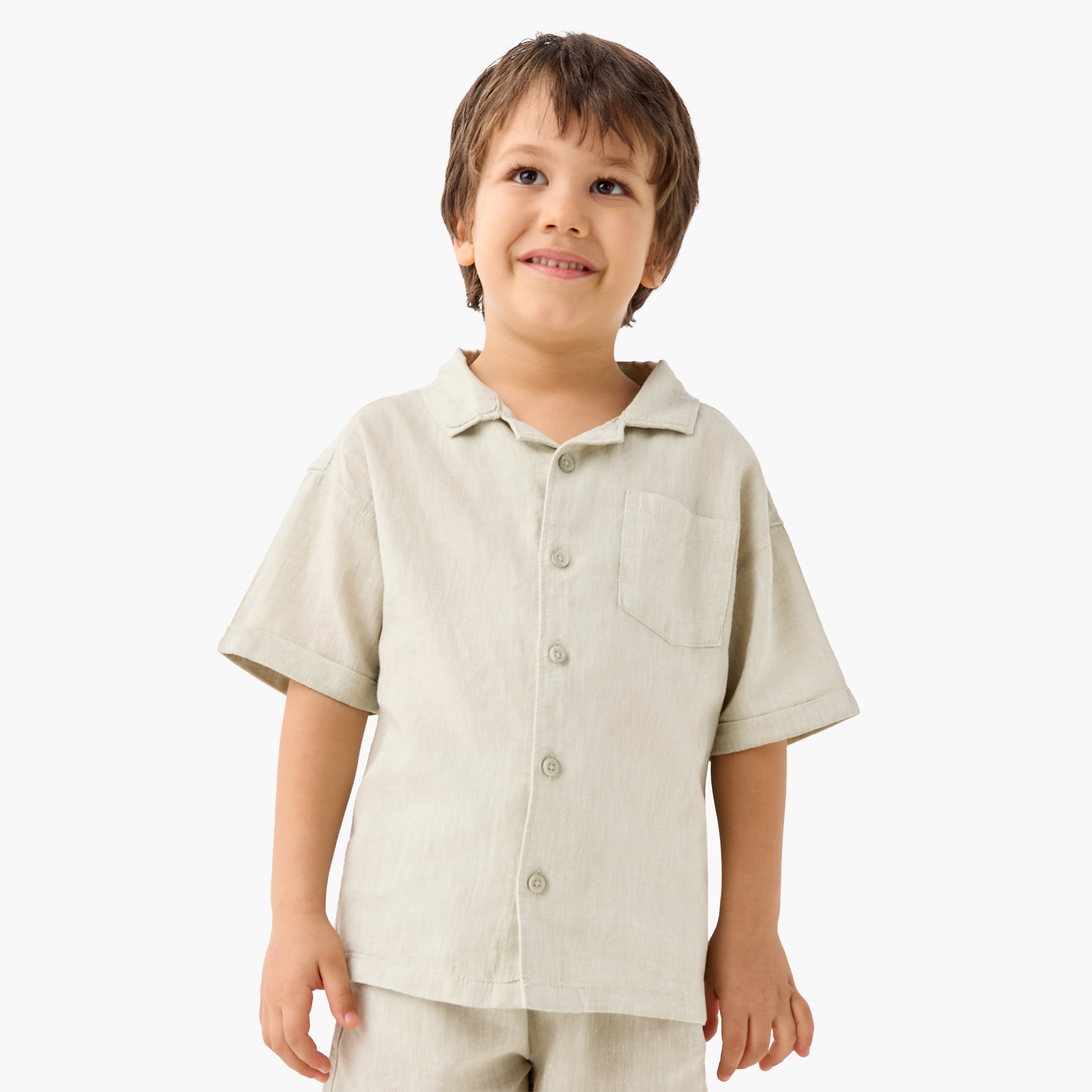 طقم شورت مطاطي وقميص سادة بياقة كامب-baby-boys-clothing-setsandcoords-image-4