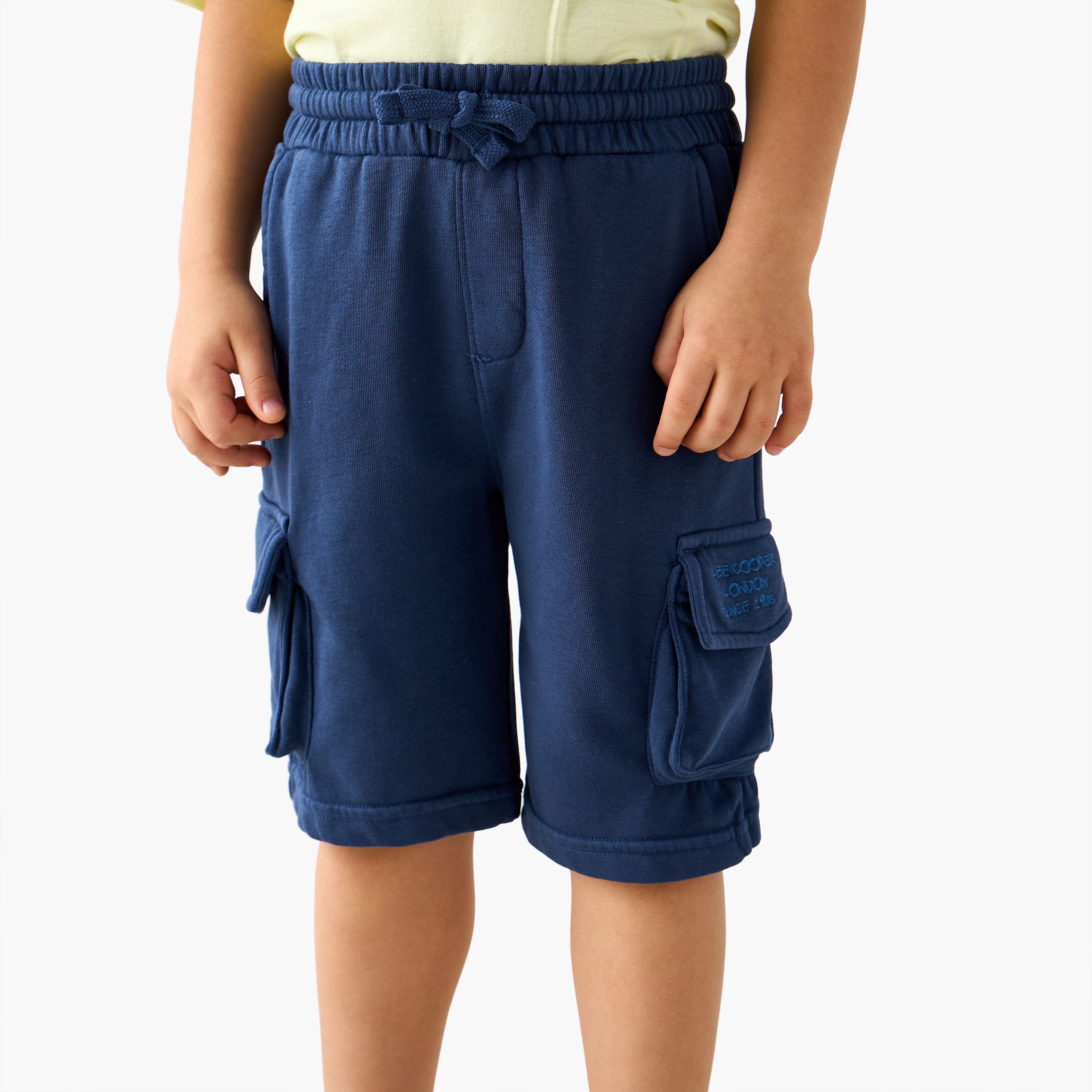 Lee Cooper Solid Shorts with Pockets and Drawstring Closure-boys-clothing-bottoms-shorts-image-1