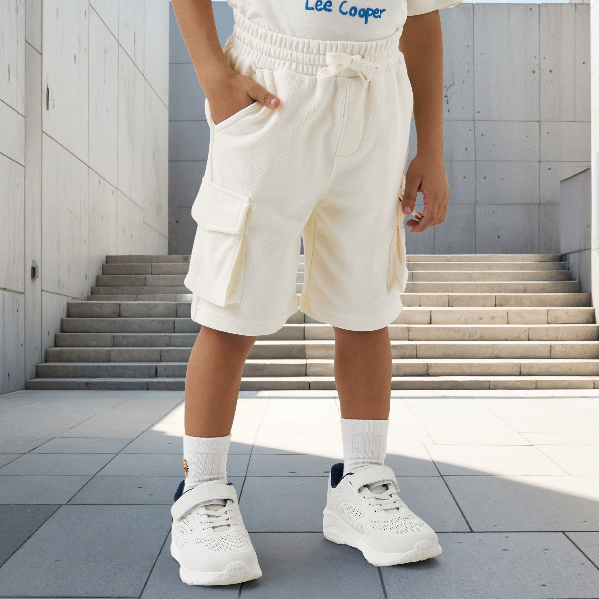 Lee Cooper Ribbed Shorts with Drawstring Closure and Pockets-boys-clothing-bottoms-shorts-image-1