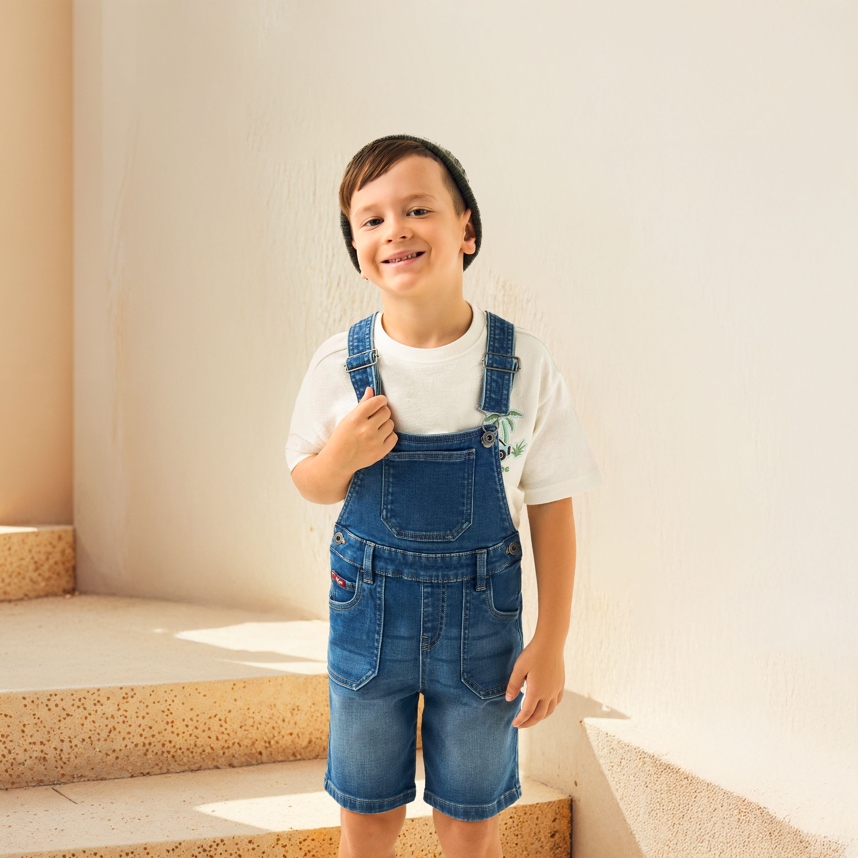 Buy Lee Cooper Solid Denim Dungaree with Pockets and