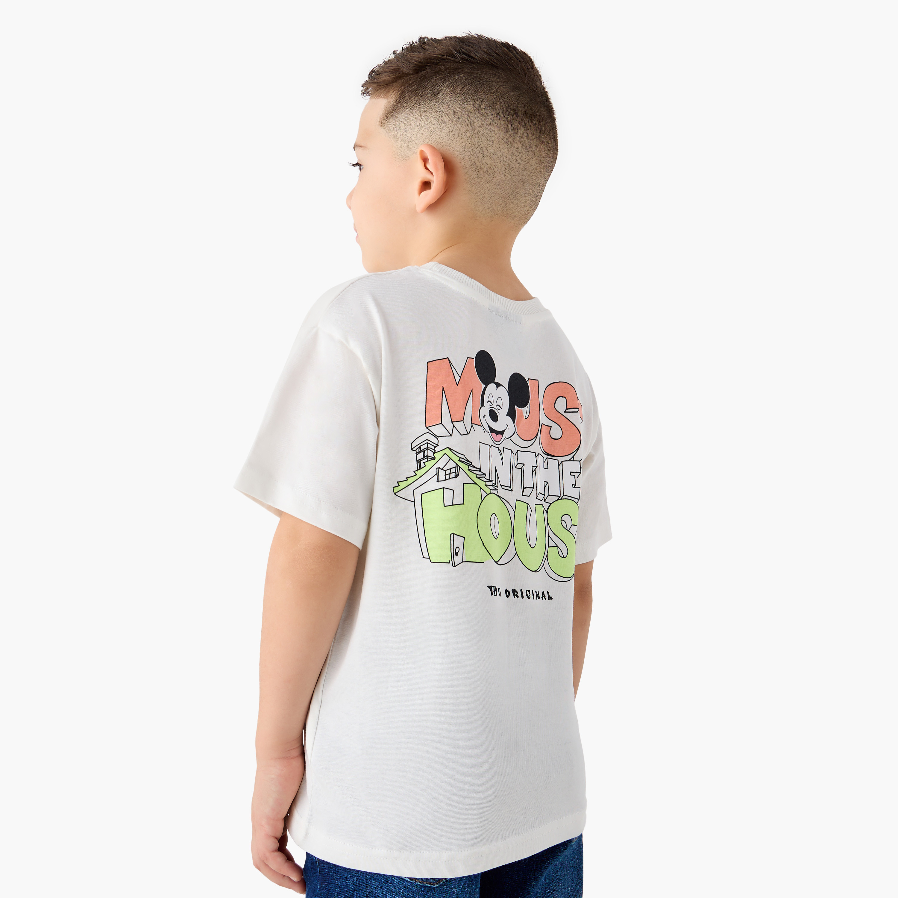 Disney Mickey Mouse Print Crew Neck T-shirt with Short Sleeves-baby-boys-clothing-tshirtsandpolos-image-1