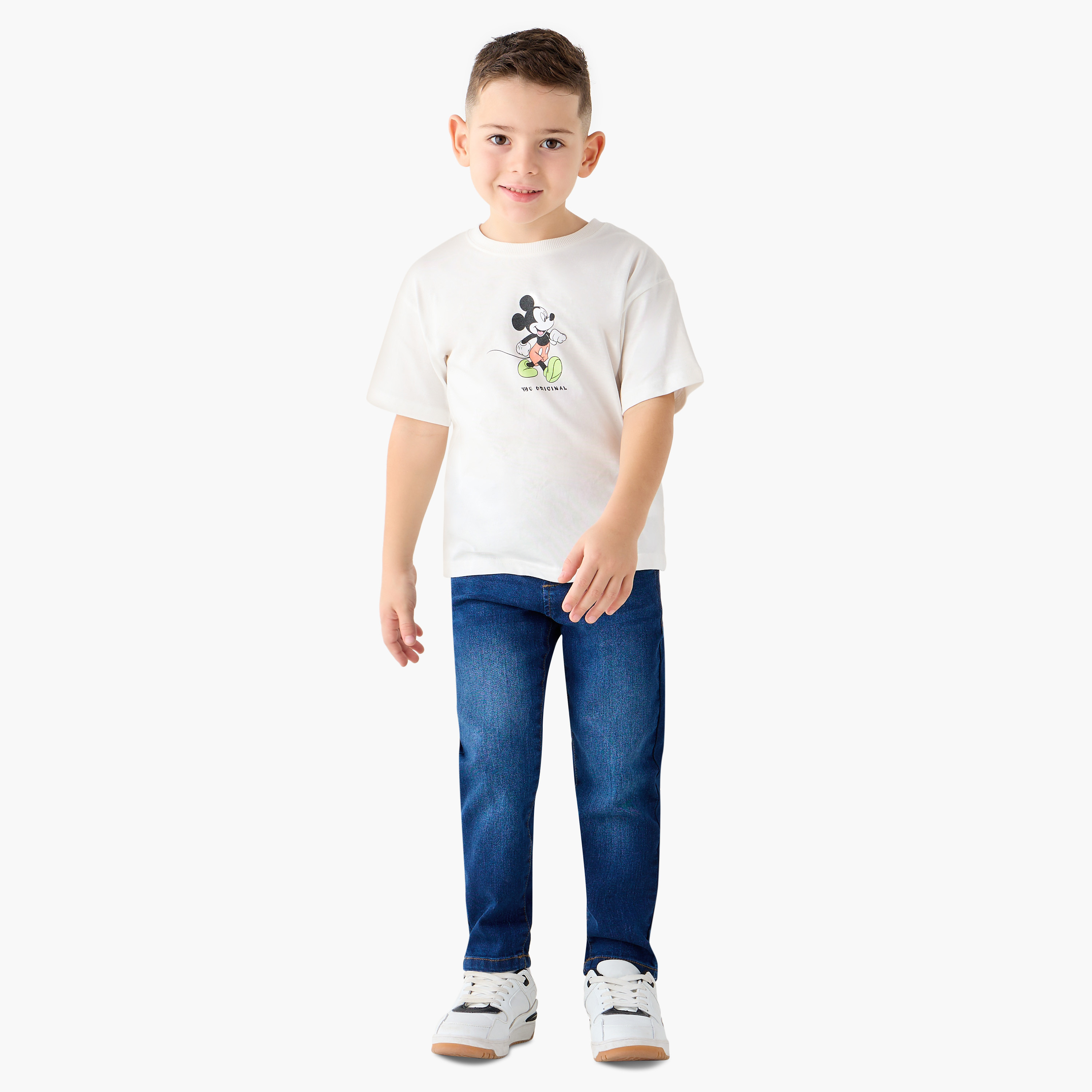 Disney Mickey Mouse Print Crew Neck T-shirt with Short Sleeves-baby-boys-clothing-tshirtsandpolos-image-2