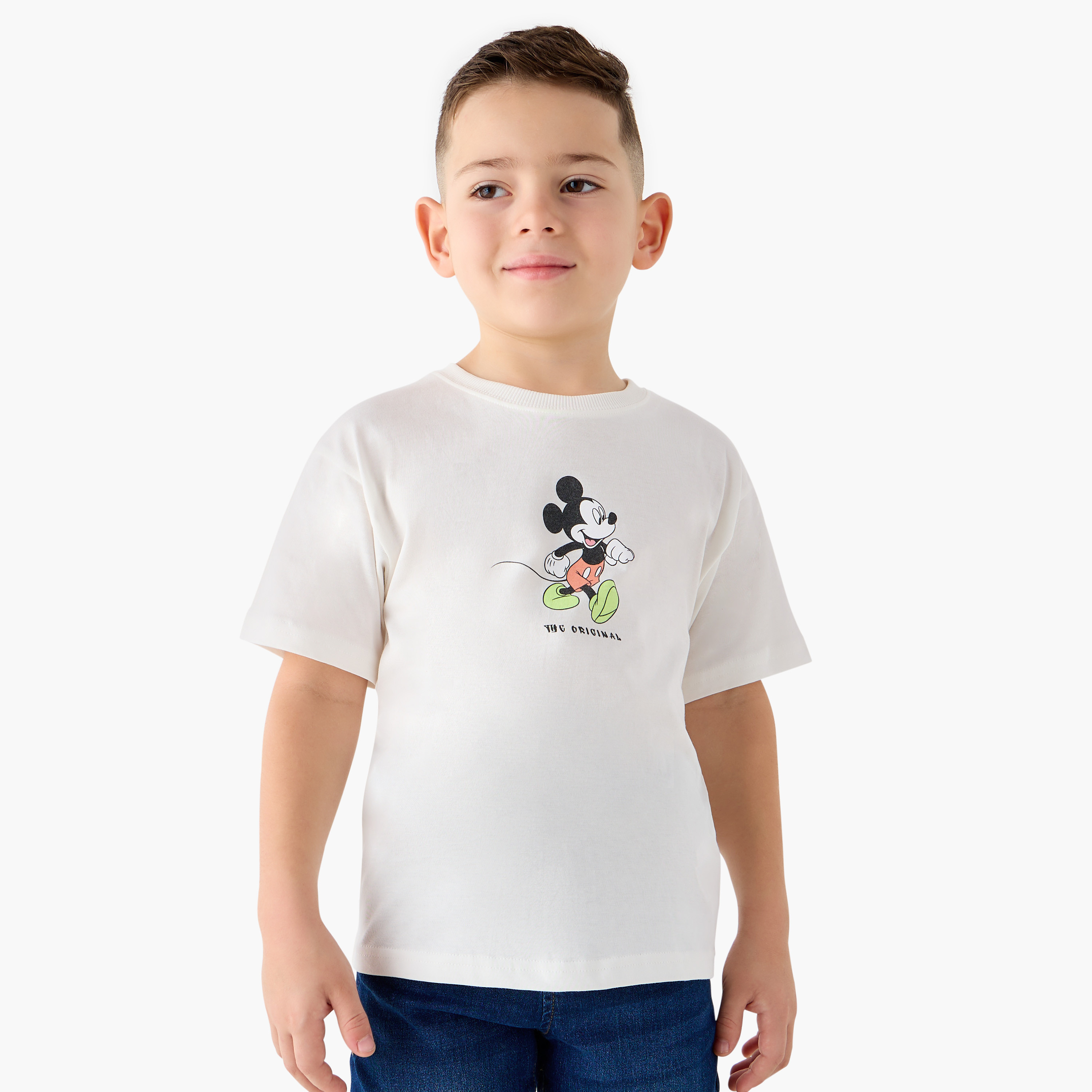 Disney Mickey Mouse Print Crew Neck T-shirt with Short Sleeves-baby-boys-clothing-tshirtsandpolos-image-3