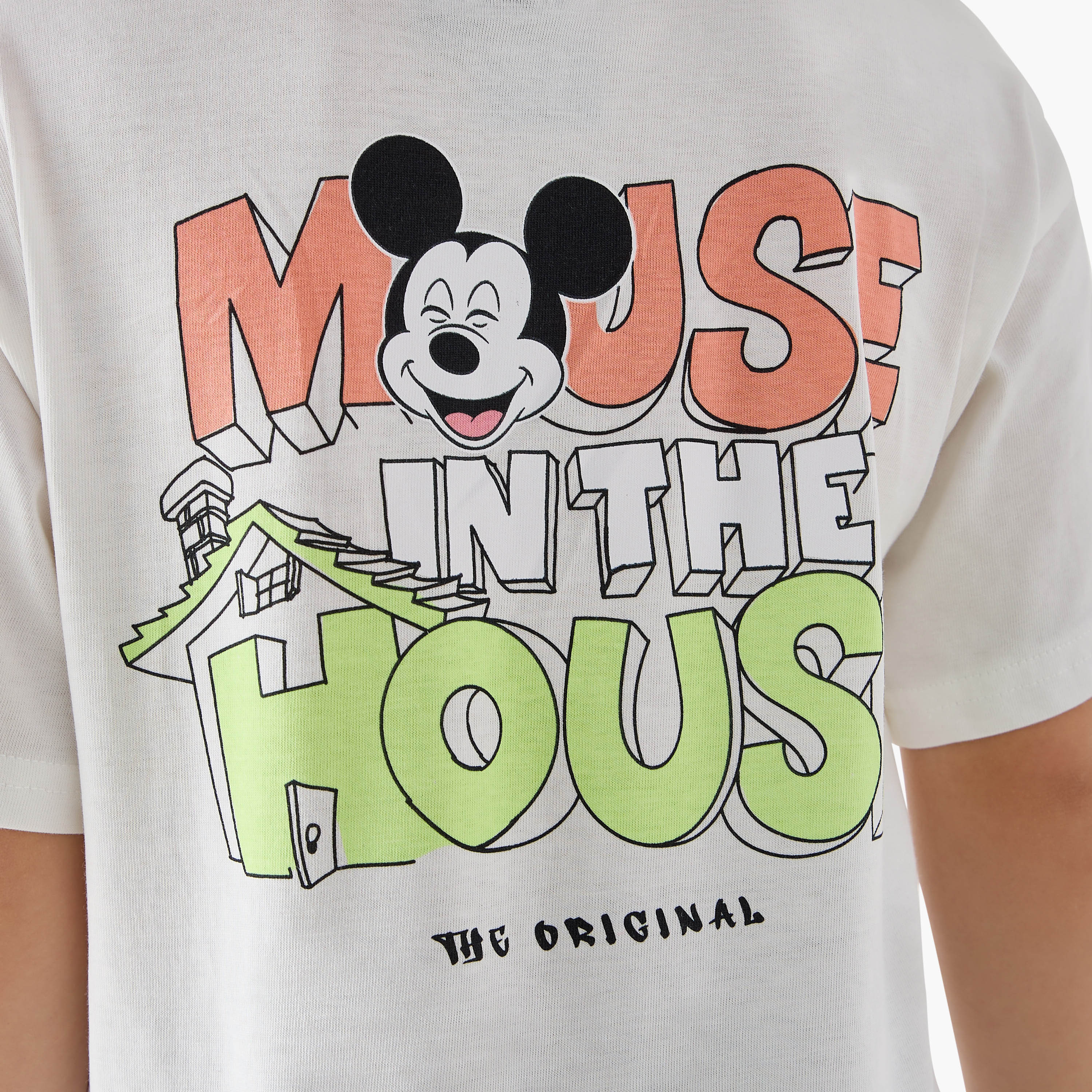 Disney Mickey Mouse Print Crew Neck T-shirt with Short Sleeves-baby-boys-clothing-tshirtsandpolos-image-4