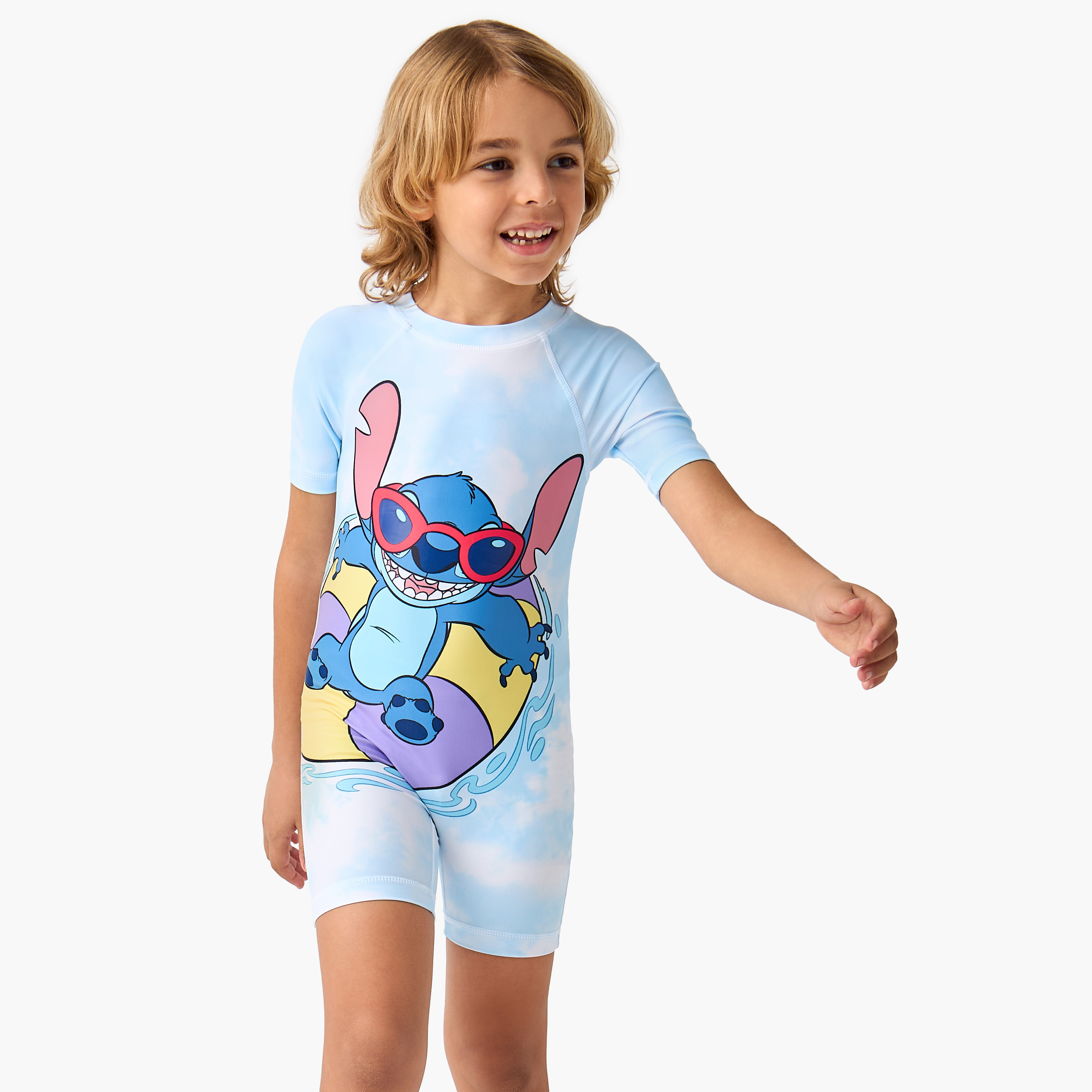 Disney Stitch Print Rashguard with Round Neck and Short Sleeves-sports-boys-clothing-swimwear-image-1