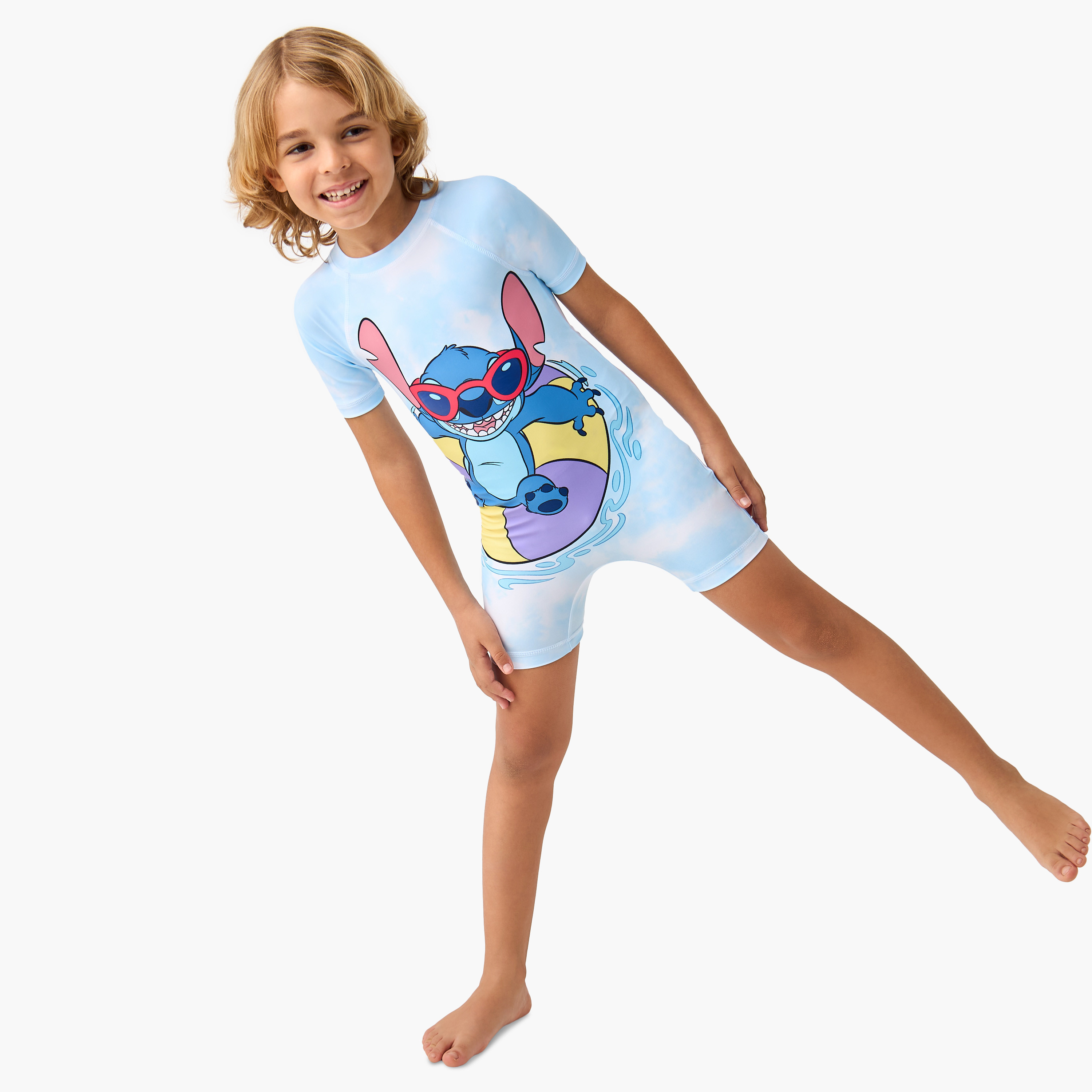 Disney Stitch Print Rashguard with Round Neck and Short Sleeves-sports-boys-clothing-swimwear-image-2