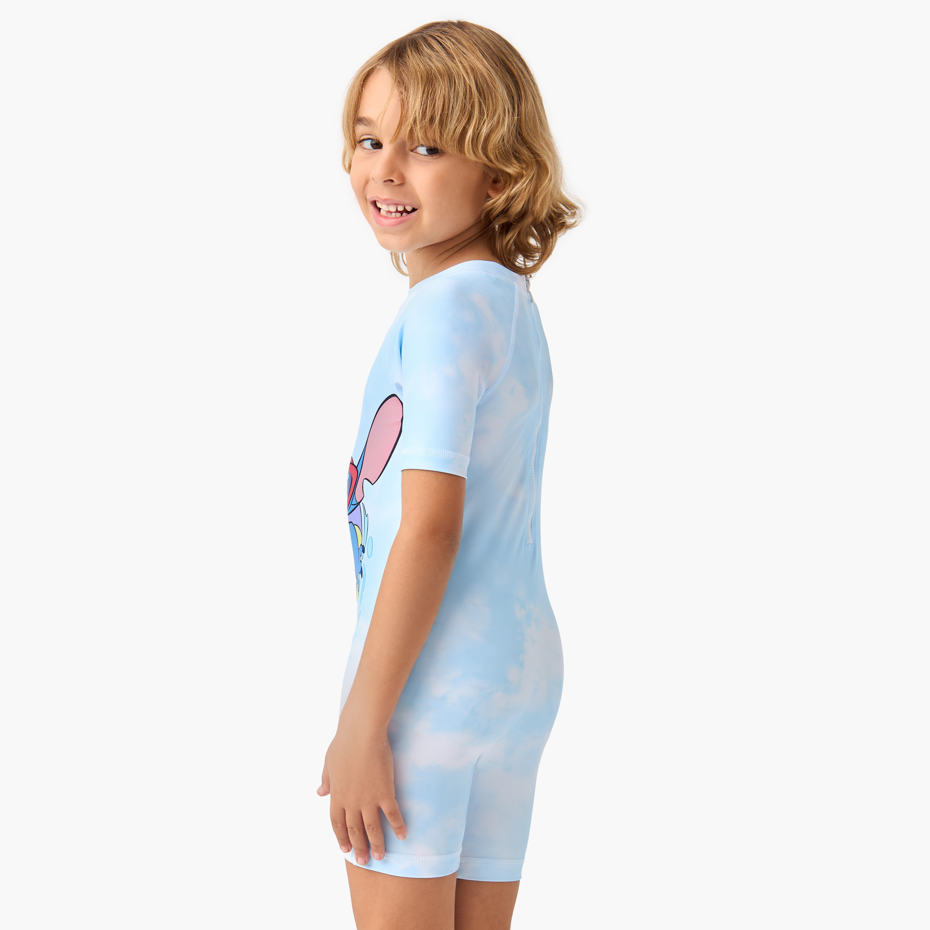 Disney Stitch Print Rashguard with Round Neck and Short Sleeves-sports-boys-clothing-swimwear-image-3