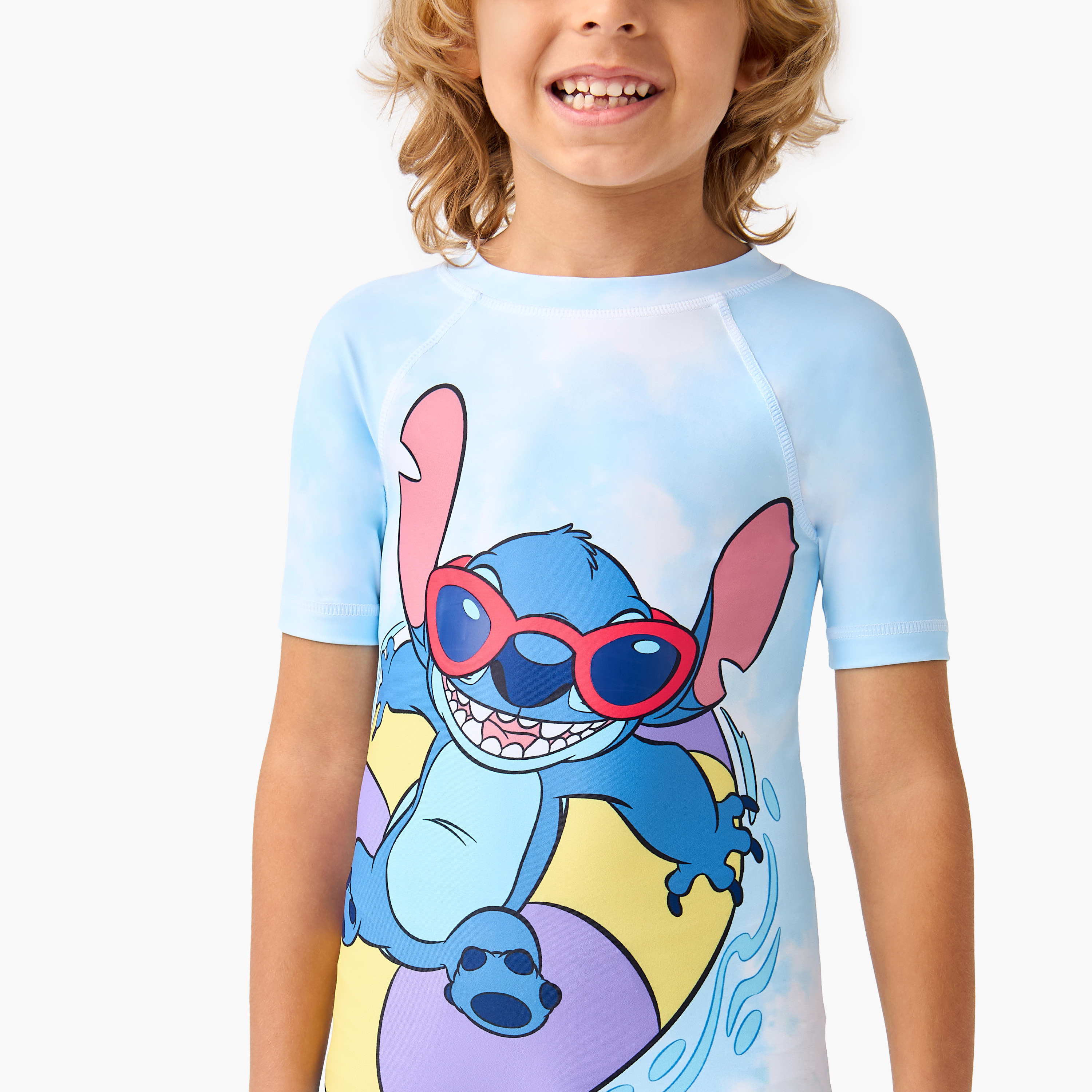 Disney Stitch Print Rashguard with Round Neck and Short Sleeves-sports-boys-clothing-swimwear-image-4