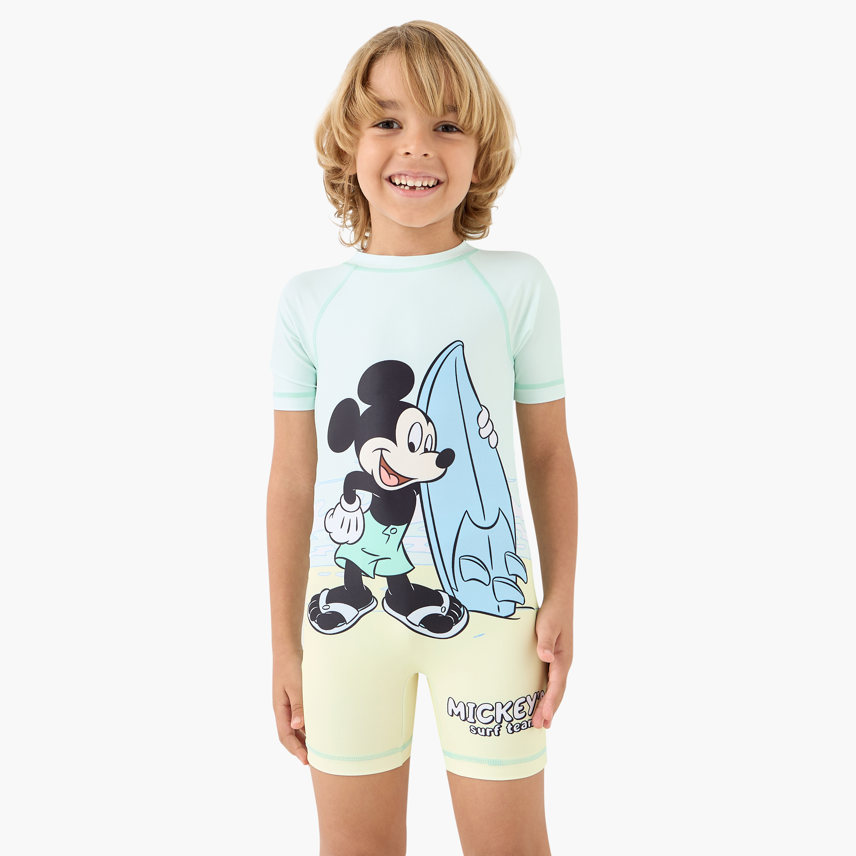 Disney Mickey Mouse Print Swimsuit with Raglan Sleeves-sports-gear-swimming-boy-image-1