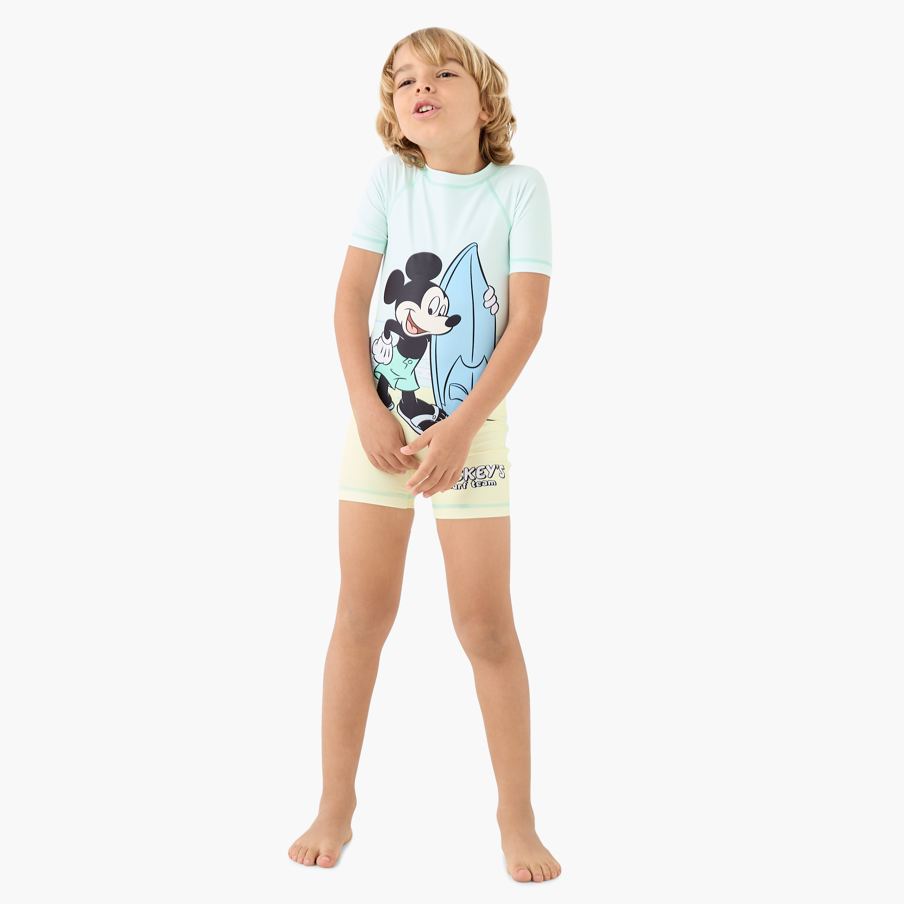 Disney Mickey Mouse Print Swimsuit with Raglan Sleeves-sports-gear-swimming-boy-image-2