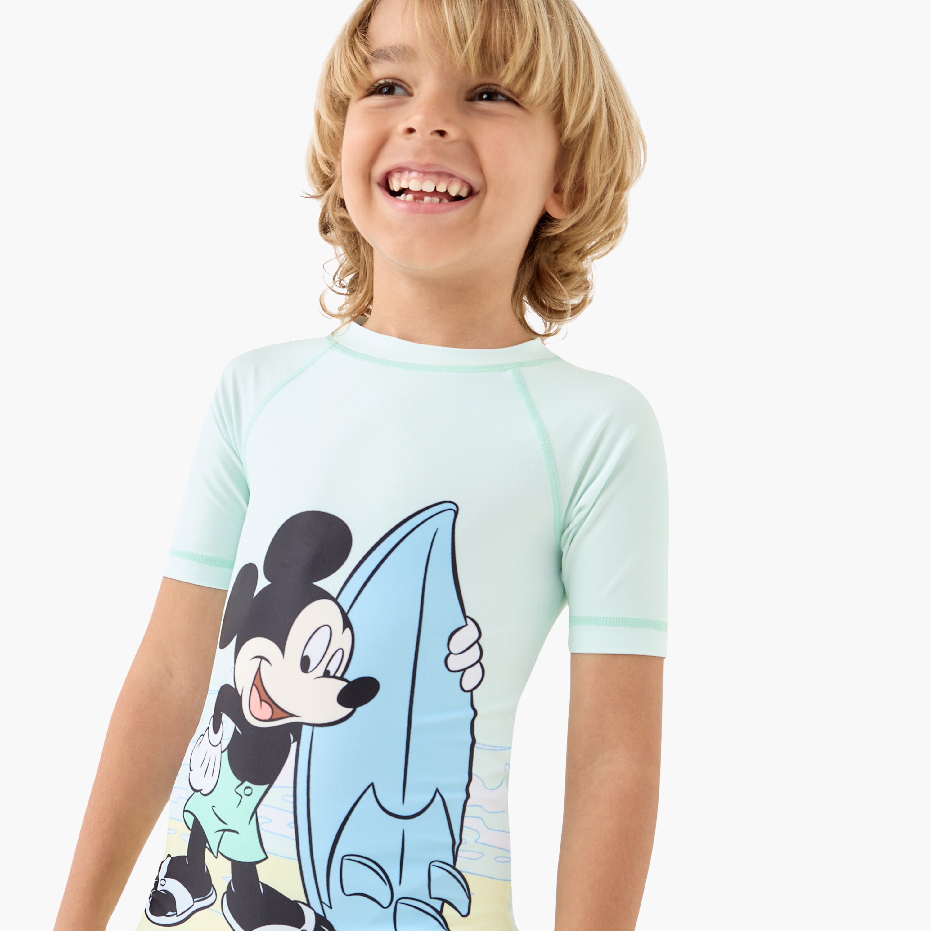 Disney Mickey Mouse Print Swimsuit with Raglan Sleeves-sports-gear-swimming-boy-image-5