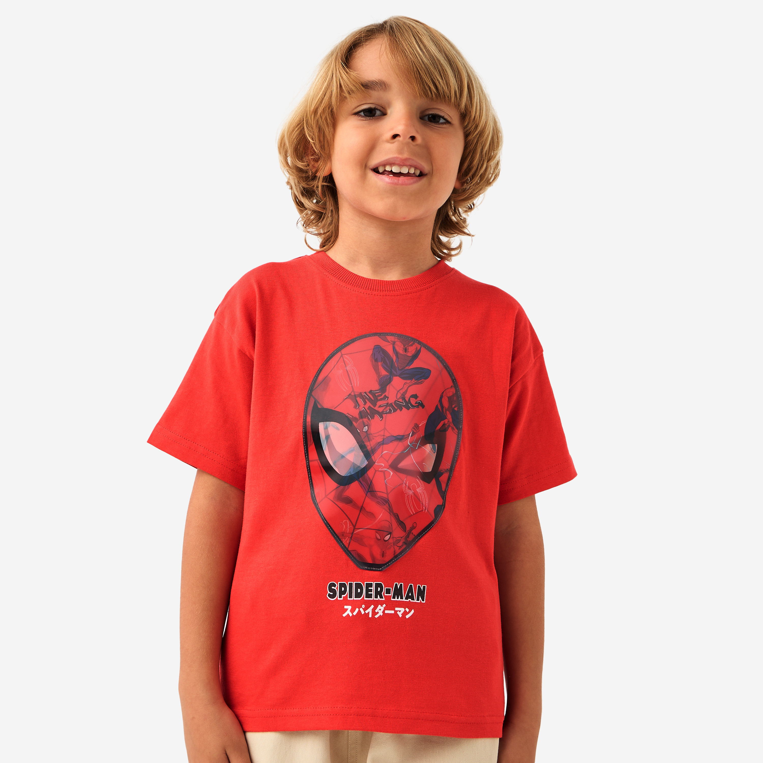 تيشيرت بياقة ضيقة وأكمام قصيرة وطبعات سبايدر مان-boys-clothing-tshirtsandpolos-image-1