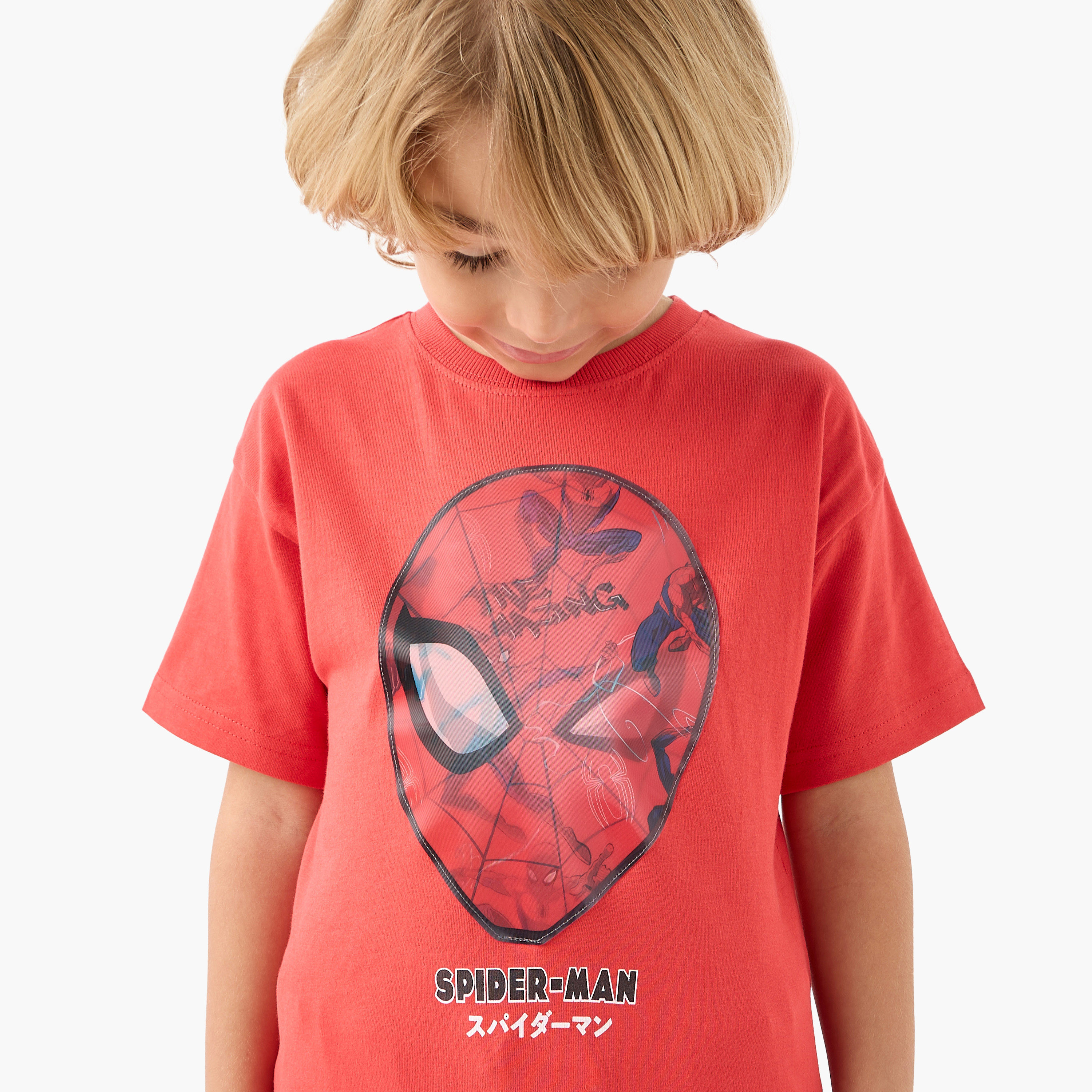 تيشيرت بياقة ضيقة وأكمام قصيرة وطبعات سبايدر مان-boys-clothing-tshirtsandpolos-image-4