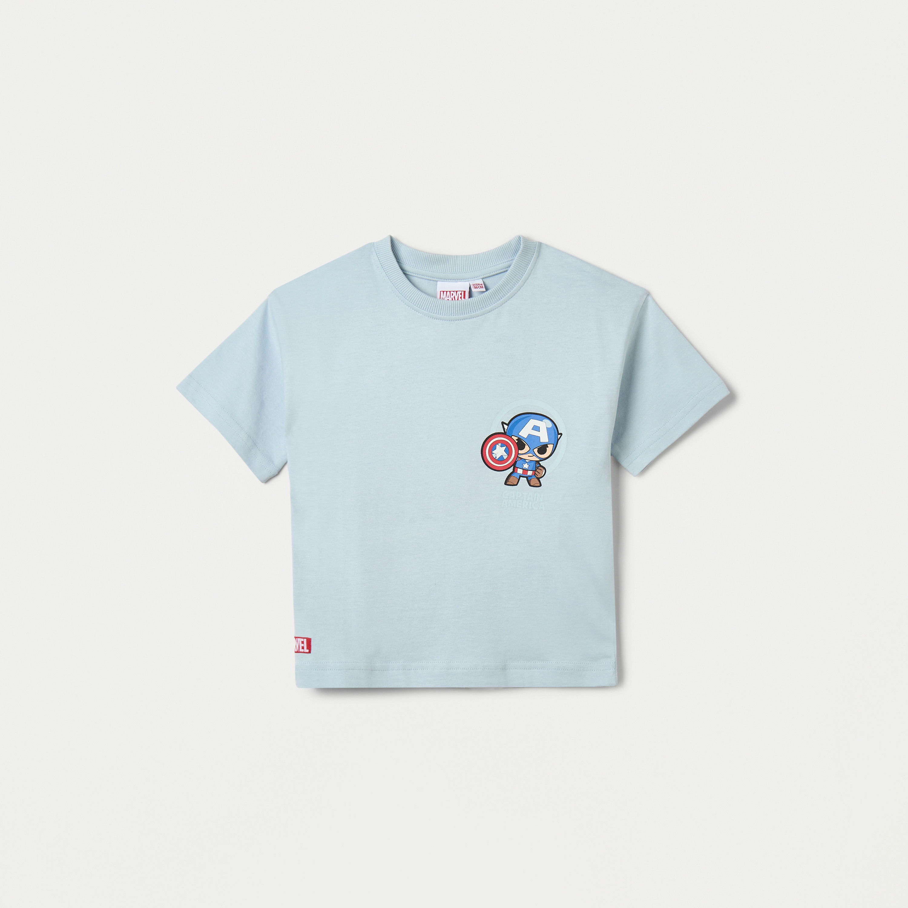 Captain America Print Crew Neck T-shirt with Short Sleeves-boys-clothing-tshirtsandpolos-image-1