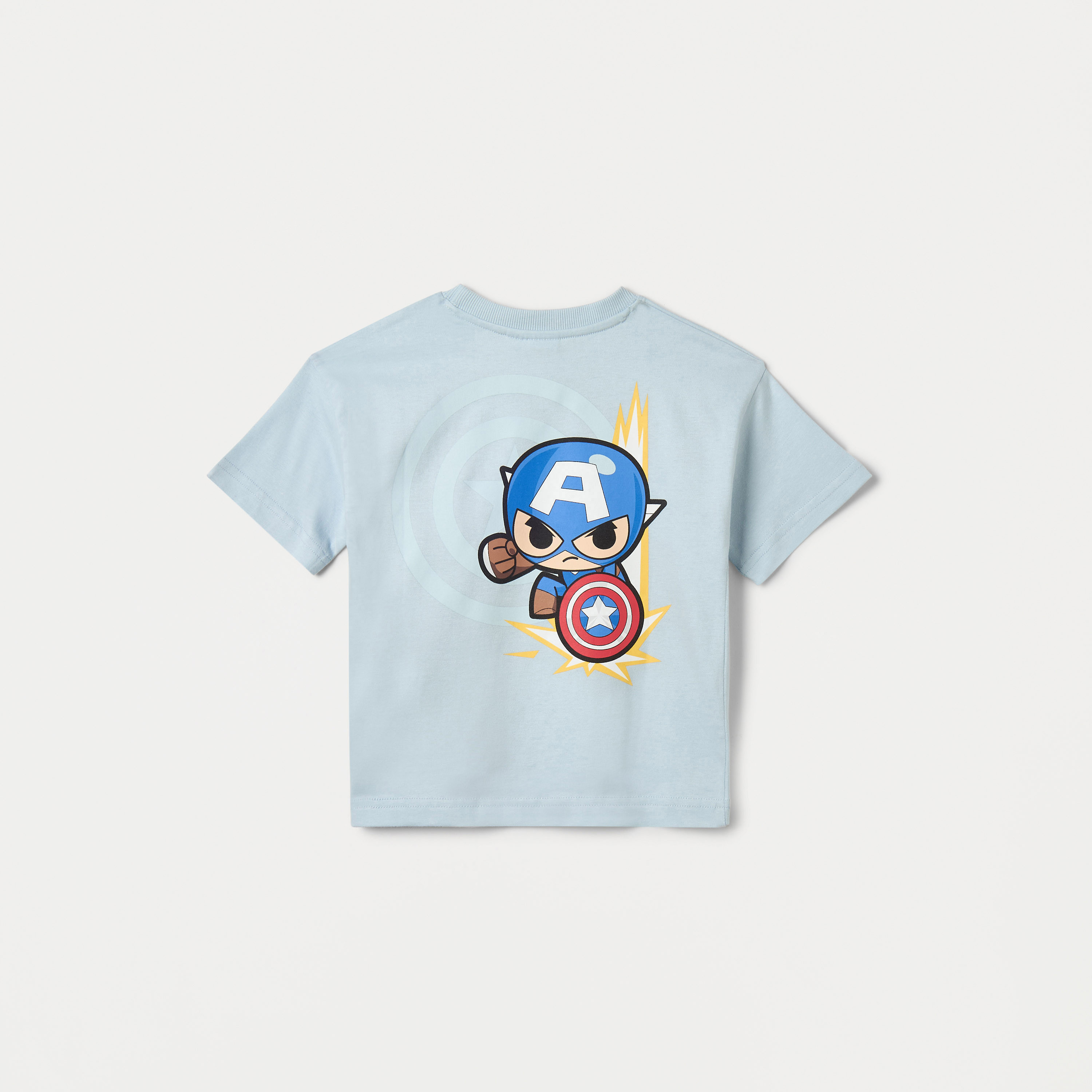 Captain America Print Crew Neck T-shirt with Short Sleeves-boys-clothing-tshirtsandpolos-image-2