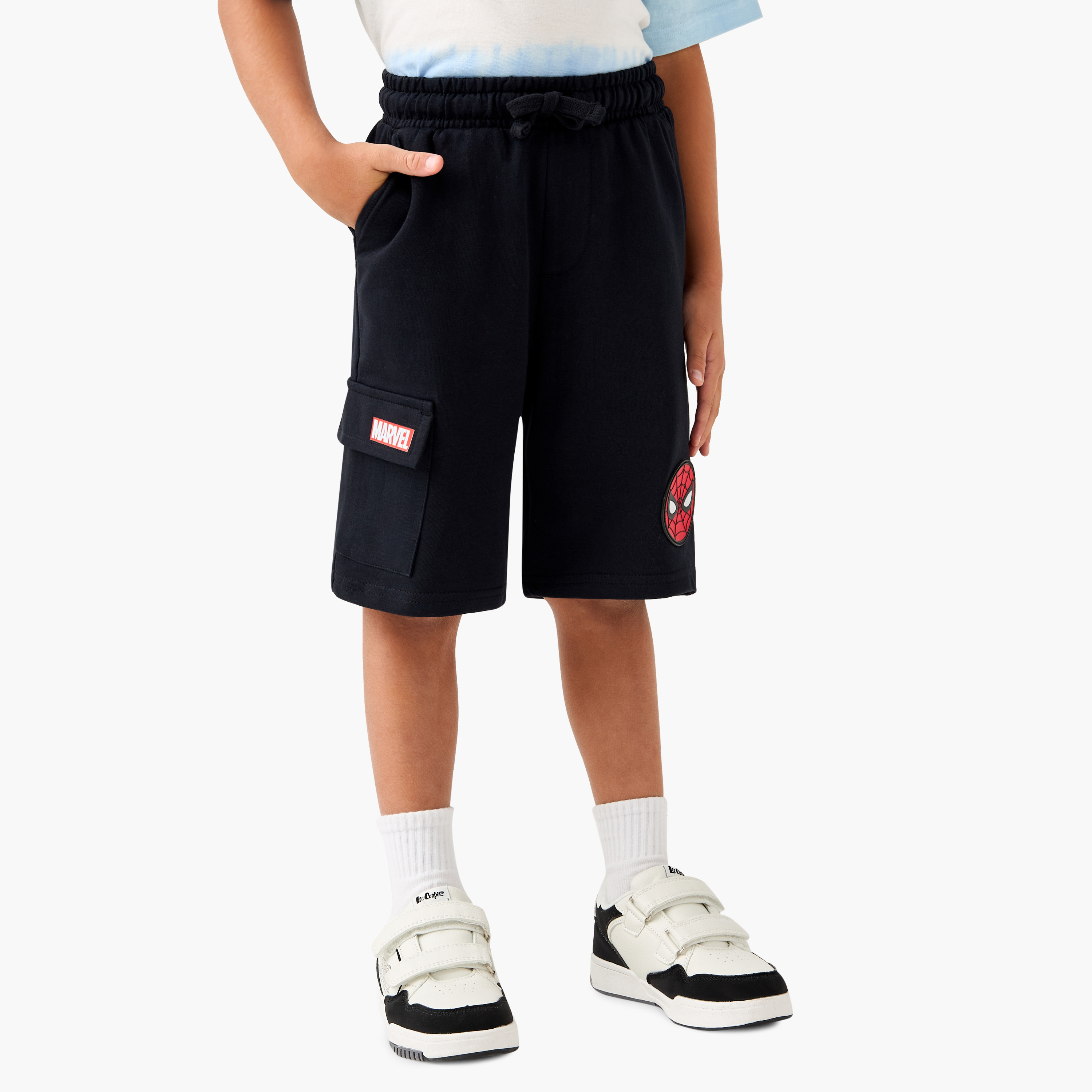 Spider-Man Applique Shorts with Drawstring Closure and Pockets-boys-clothing-bottoms-shorts-image-1