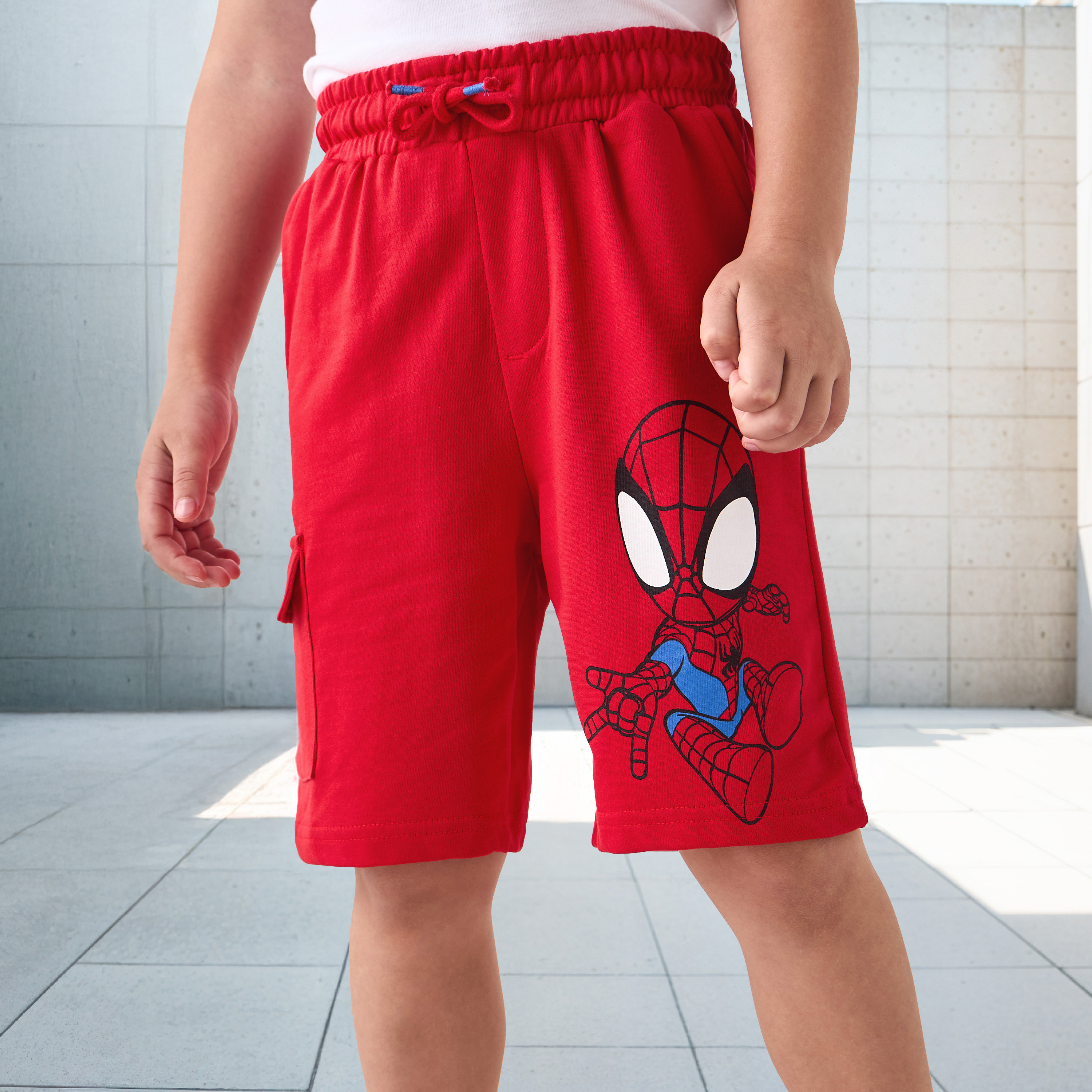 Spider-Man Print Cargo Shorts with Drawstring Closure-boys-clothing-bottoms-shorts-image-1