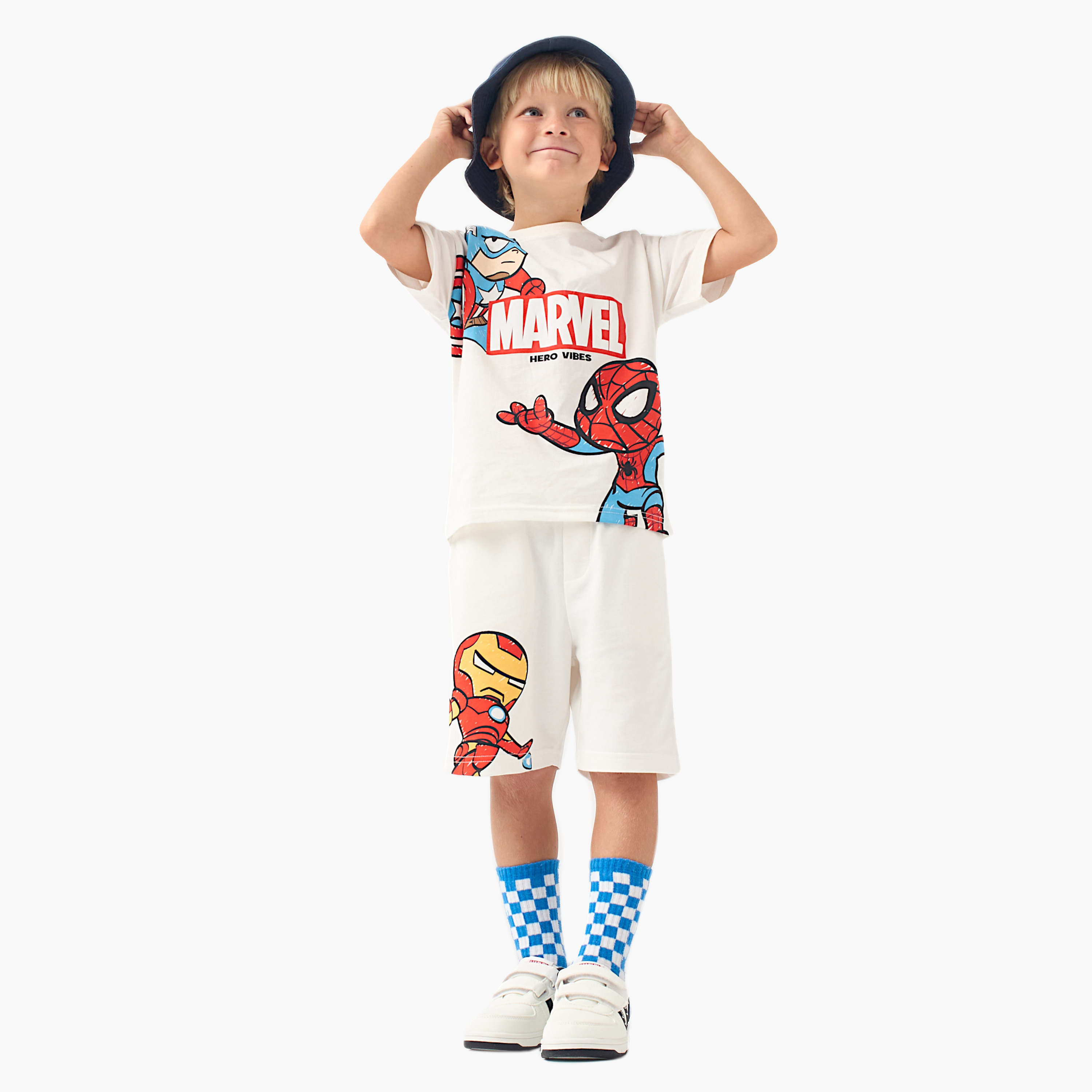 Captain America and Spider-Man Print T-shirt and Shorts Set-boys-clothing-setsandcoords-image-1