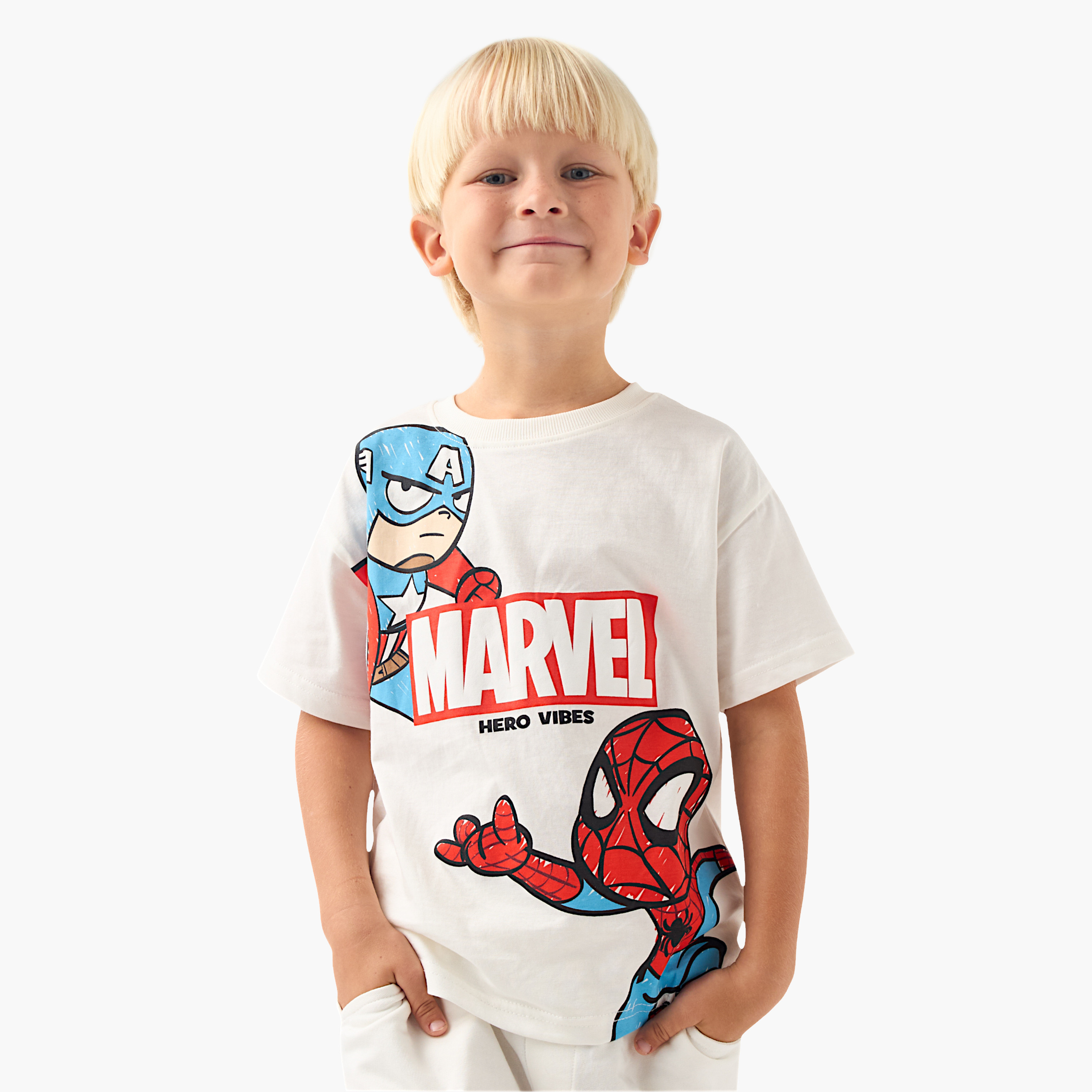 Captain America and Spider-Man Print T-shirt and Shorts Set-boys-clothing-setsandcoords-image-2