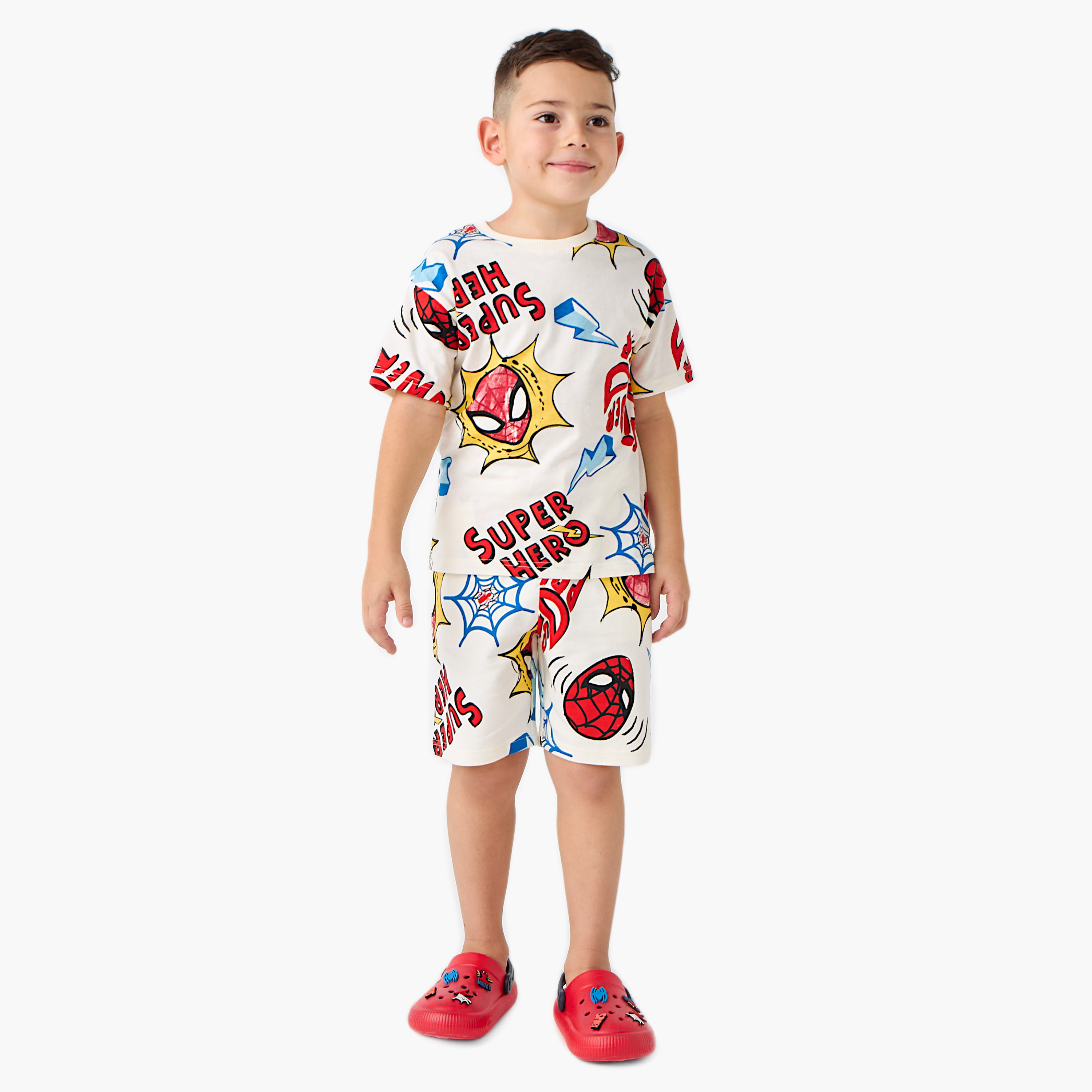 Spider-Man Print T-shirt and Shorts Set-boys-clothing-setsandcoords-image-1