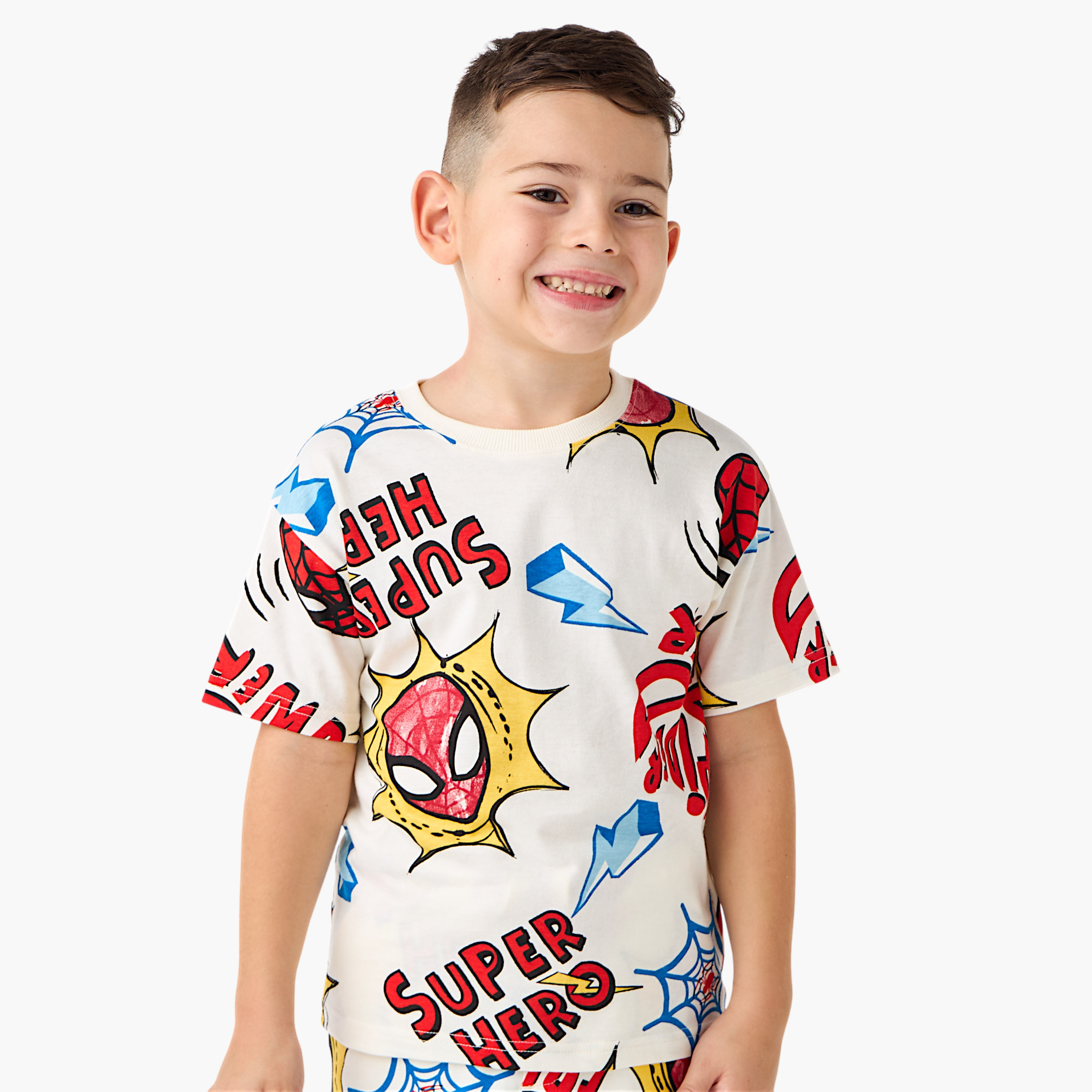 Spider-Man Print T-shirt and Shorts Set-boys-clothing-setsandcoords-image-2